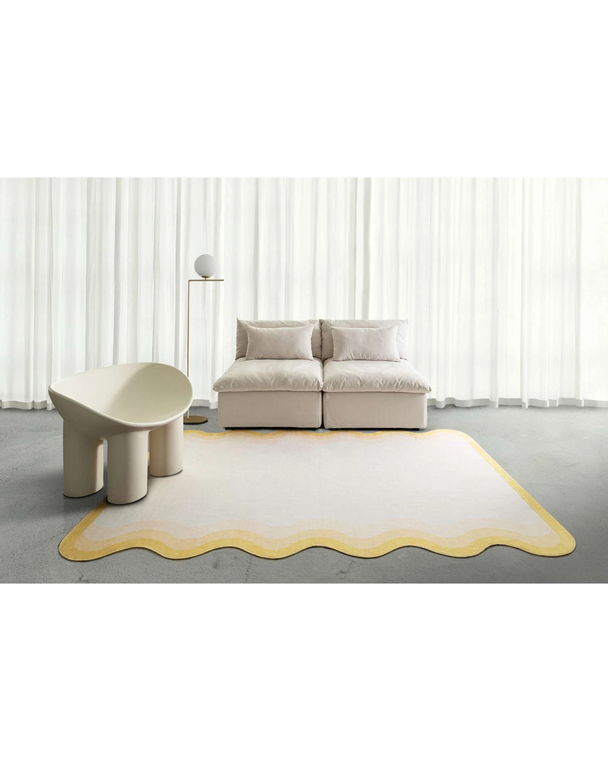 2 Loopsie Turi Tonal Scalloped Washable Rug-290cm x 190cm - Yellow, 2 of 8