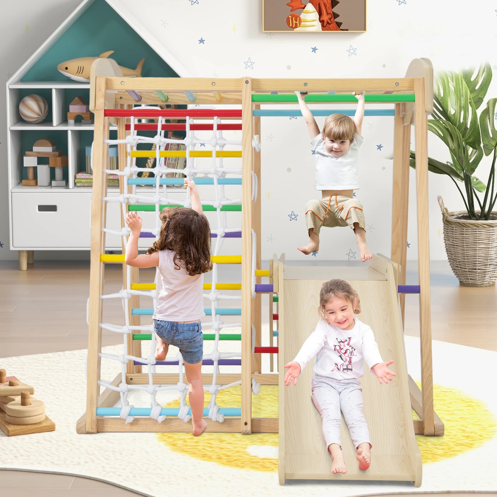 3 Costway Climb Playset 6-in-1 Jungle Gym Play Center - Natural, 3 of 3