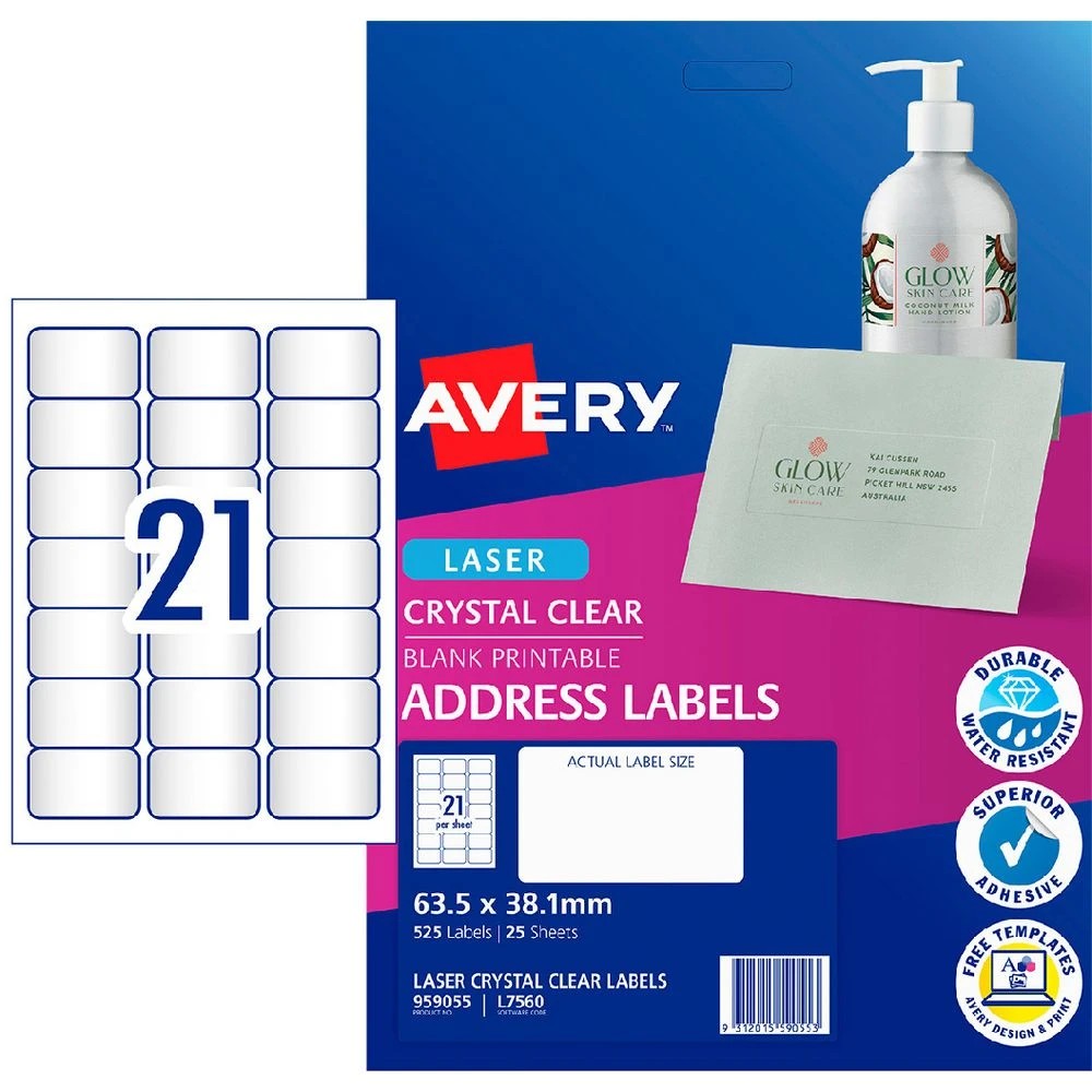 1 Avery 21UP Laser Address Labels Clear 25 Sheets, 1 of 5