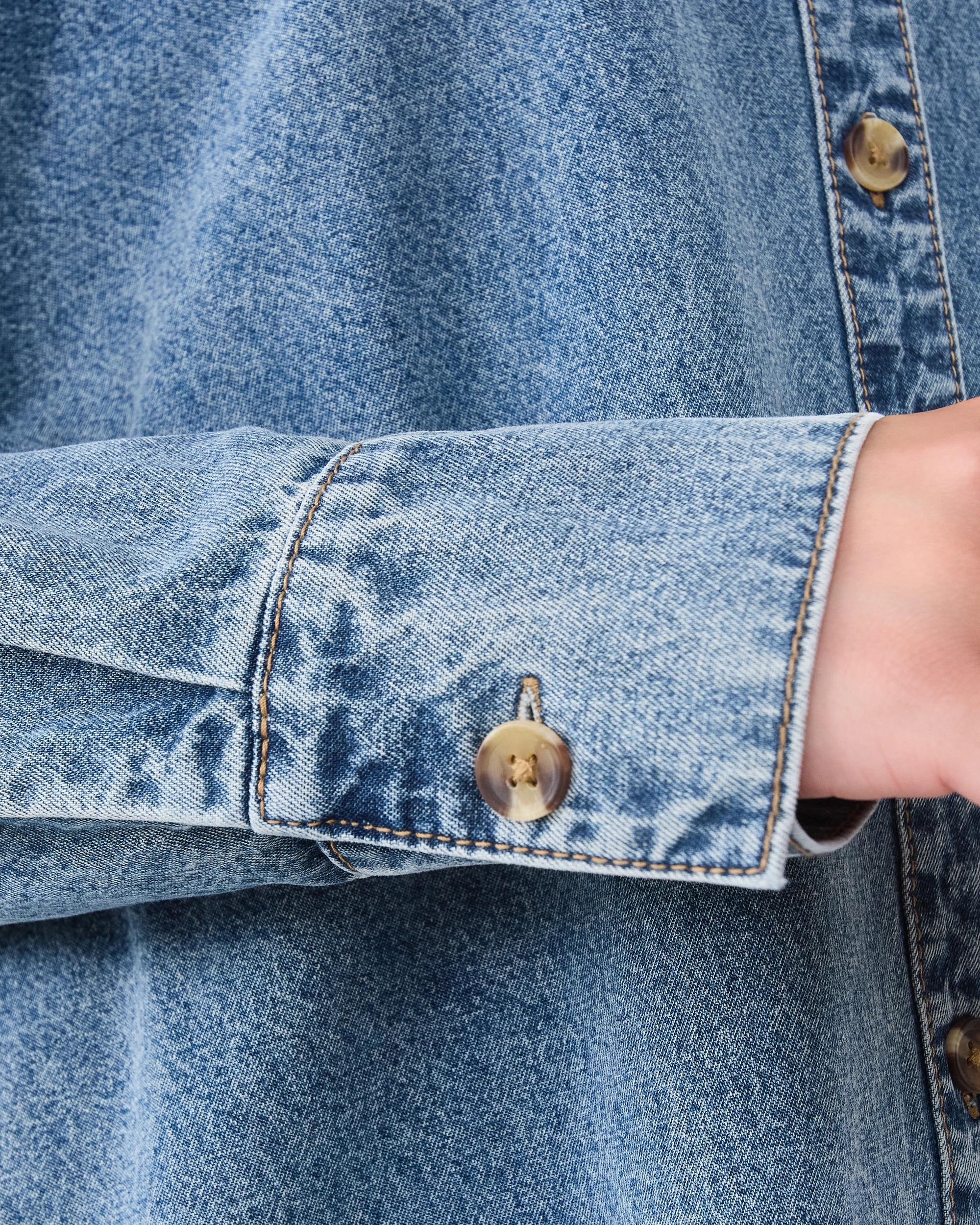 7 Long Sleeve Oversized Denim Shirt Light Wash, 7 of 7