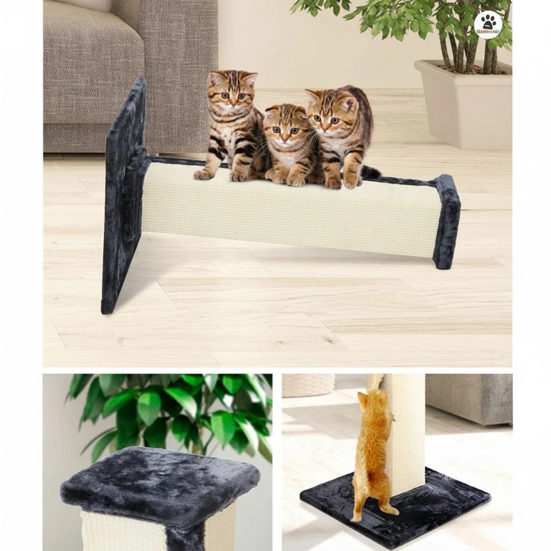 5 i.Pet Cat Tree 92cm Scratching Post Tower Scratcher Wood Condo Bed House Trees - Grey, 5 of 6