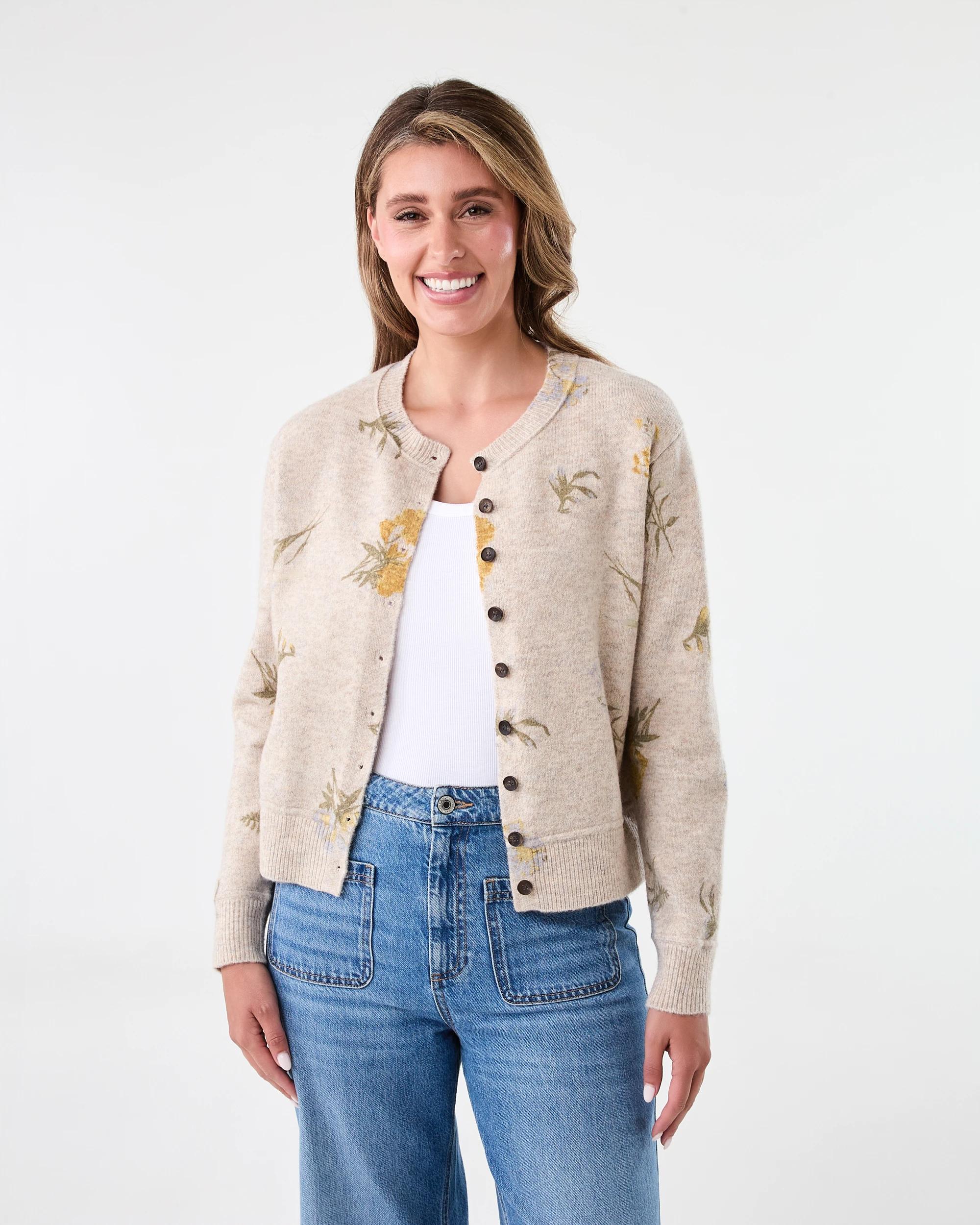 1 Floral Printed Cardigan Nt Bge, 1 of 8