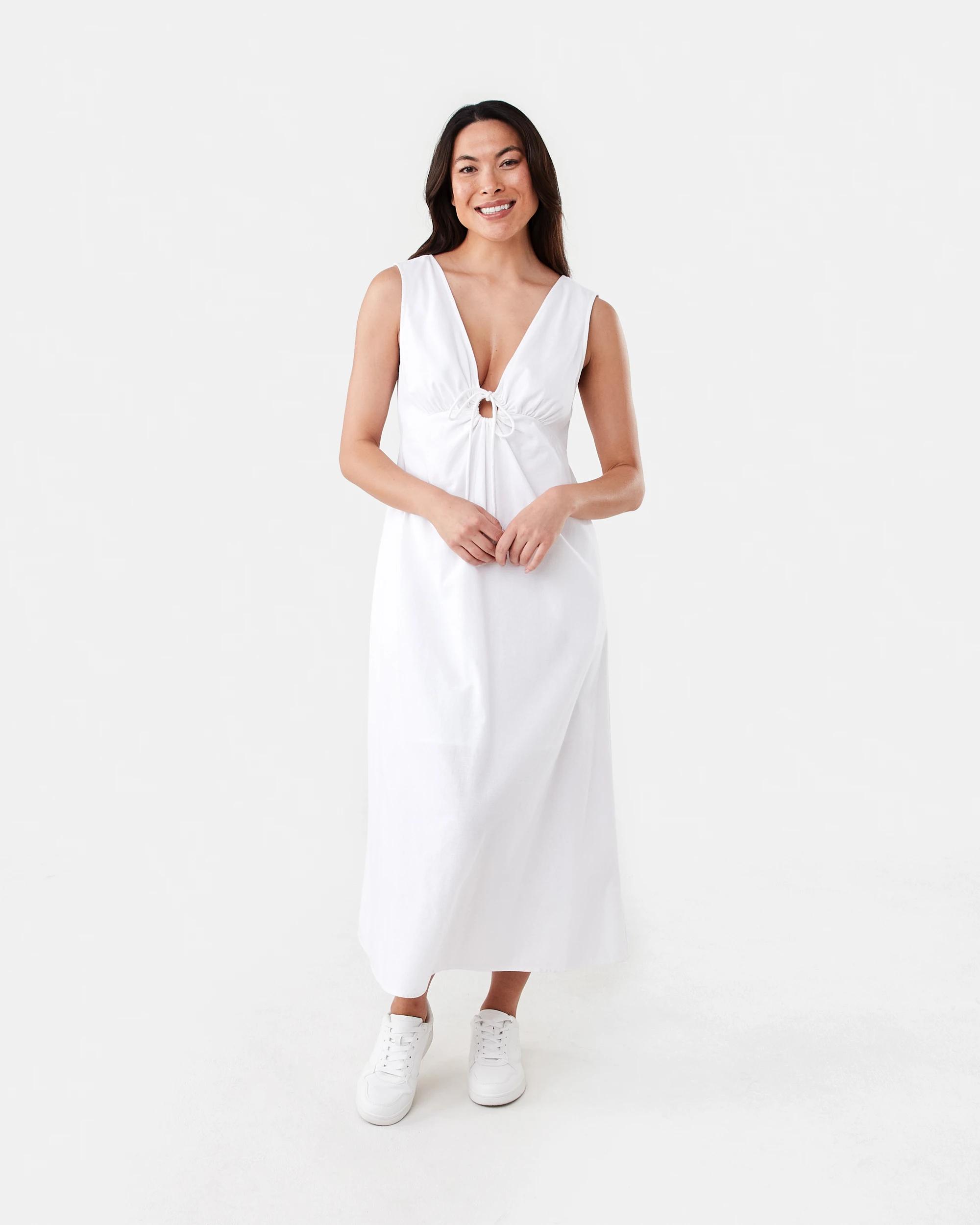 1 Sleeveless Keyhole Maxi Dress White, 1 of 7
