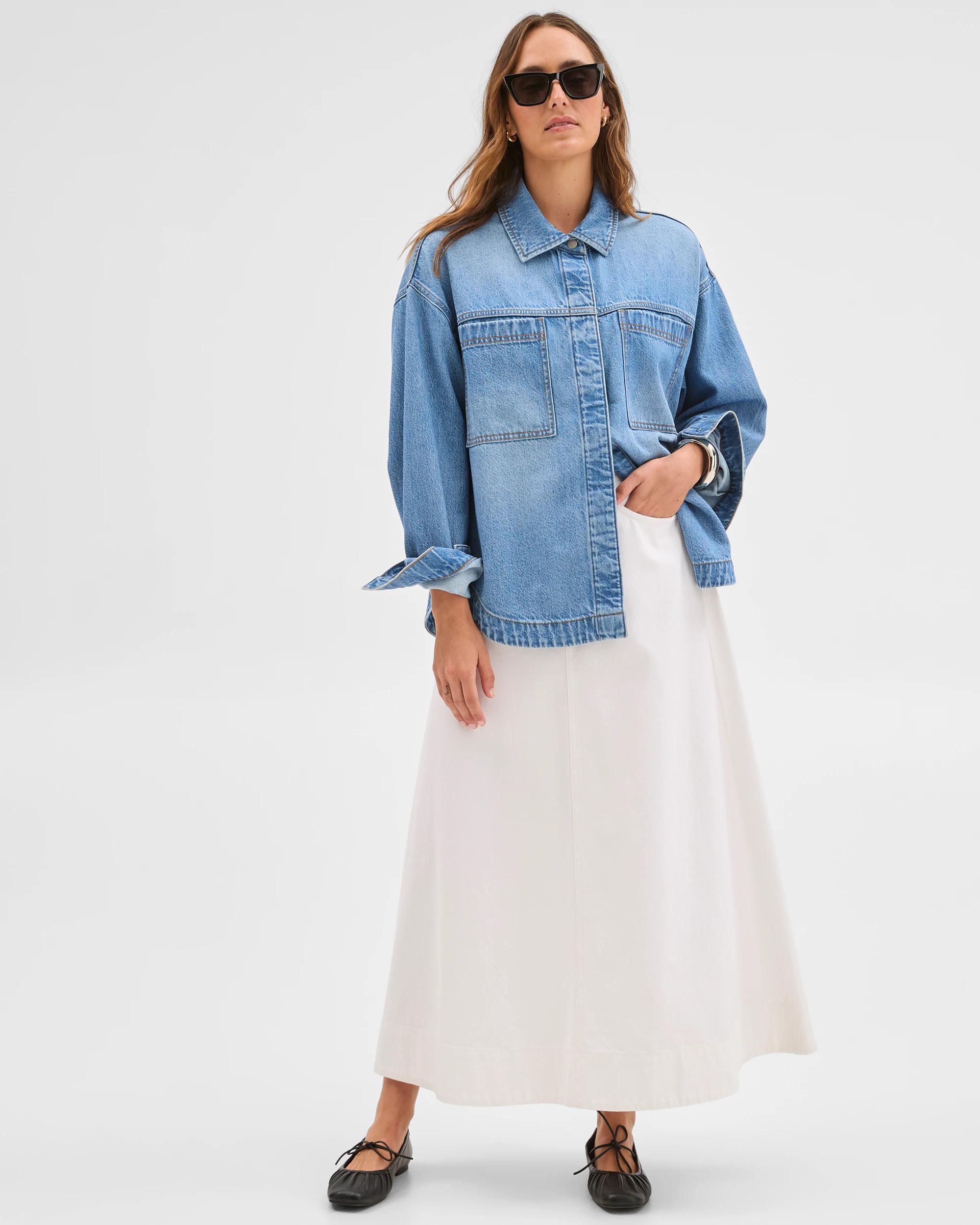 2 Target Woman Patch Pocket Denim Shacket DUSTY INDIGO, 2 of 6