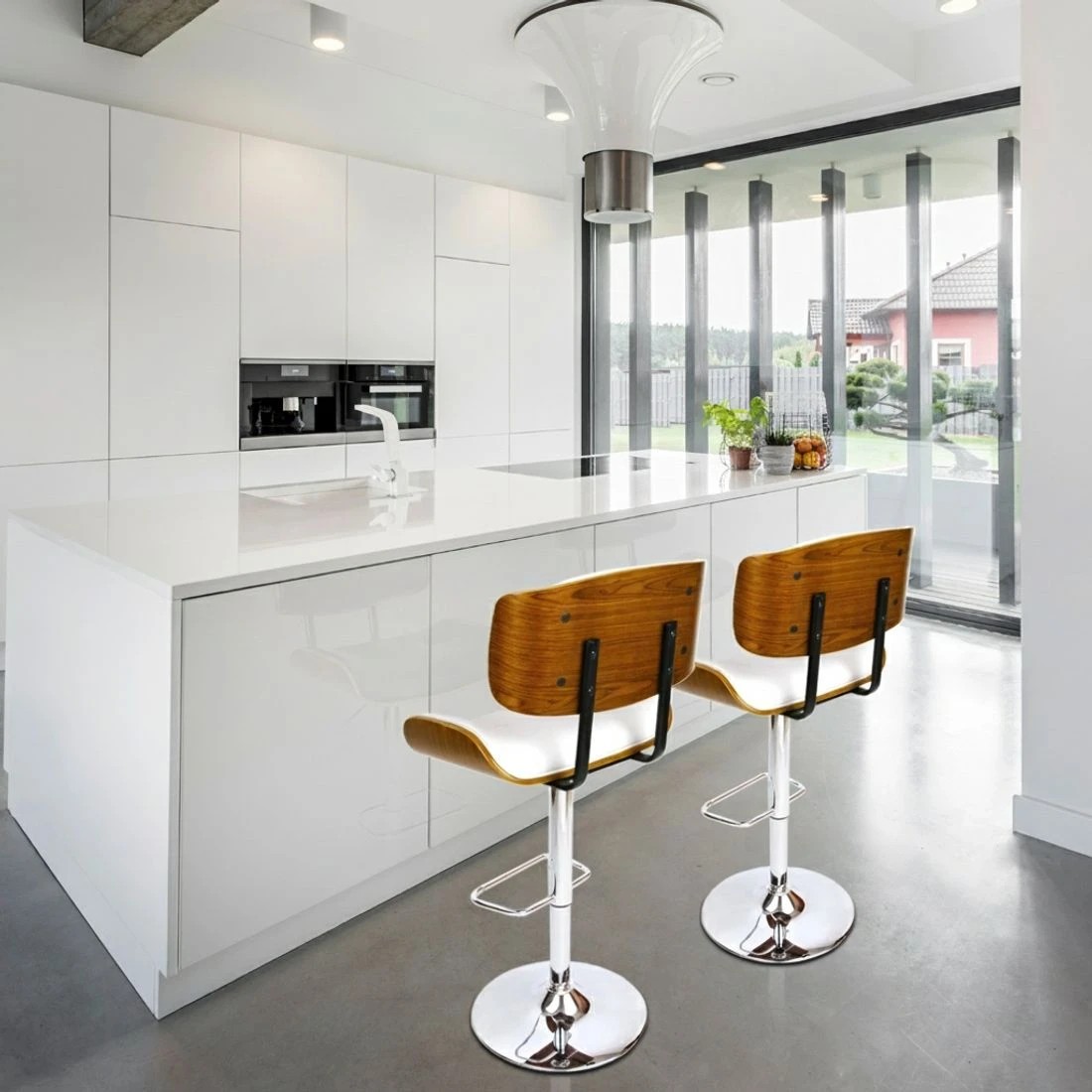 4 Artiss 4x Bar Stools Gas Lift Leather - White, 4 of 6