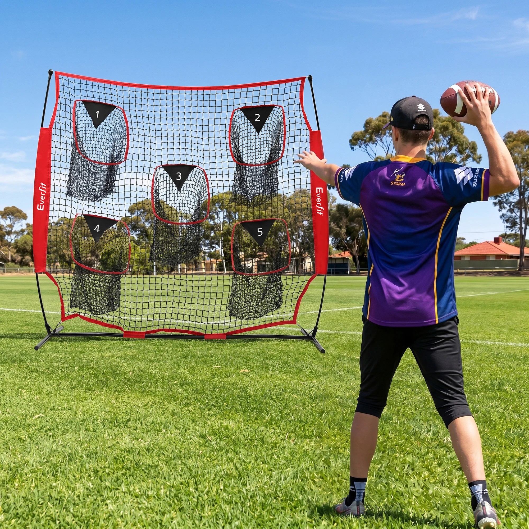 5 Everfit Football Training Net 5 Target Portable Soccer Goal Nets Rebounder - Red, 5 of 8