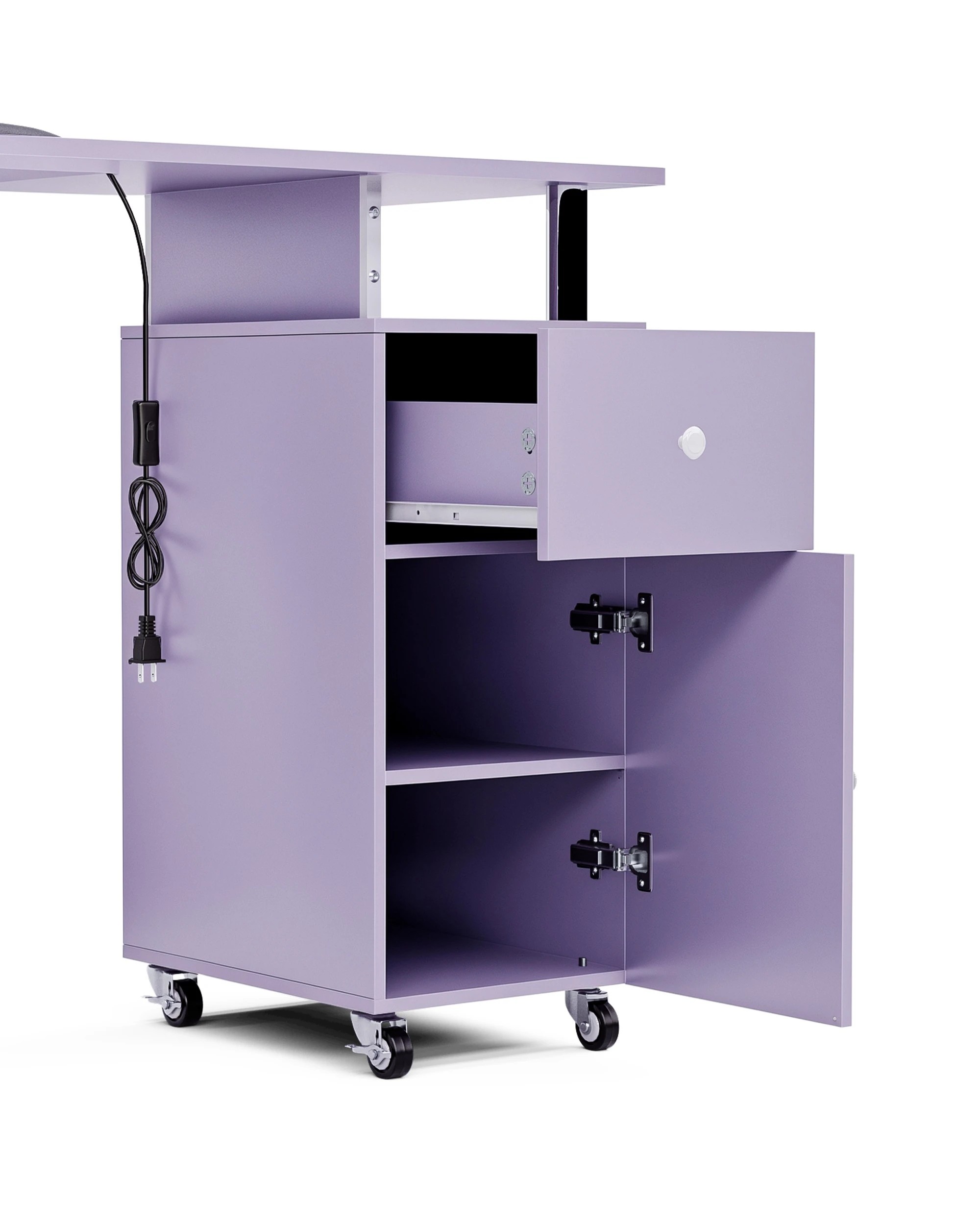 7 Advwin Manicure Table Vanity Desk for Nail Tech with Dust Collector Wrist Rest Lockable Wheels - Purple, 7 of 10