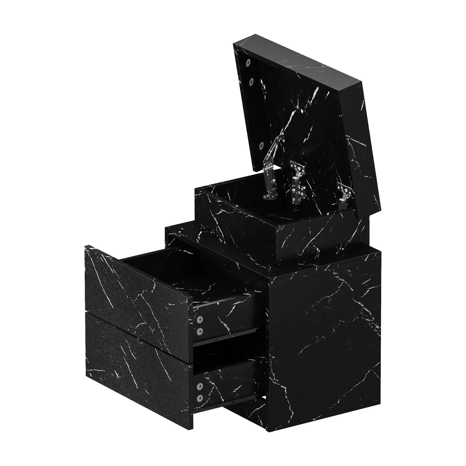 8 Oikiture Bedside Table 2 Drawers Led Side Nightstand Marble Effect
 - Black, 8 of 10