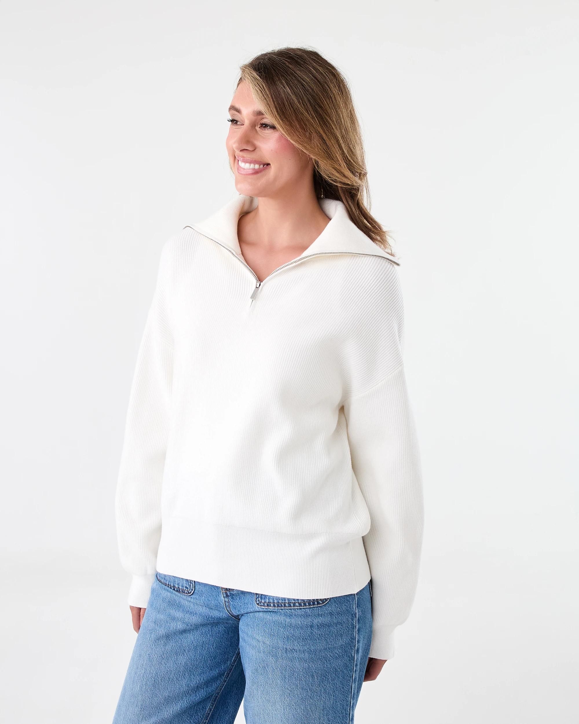 2 Ribbed Zip Through Jumper Cld White, 2 of 8