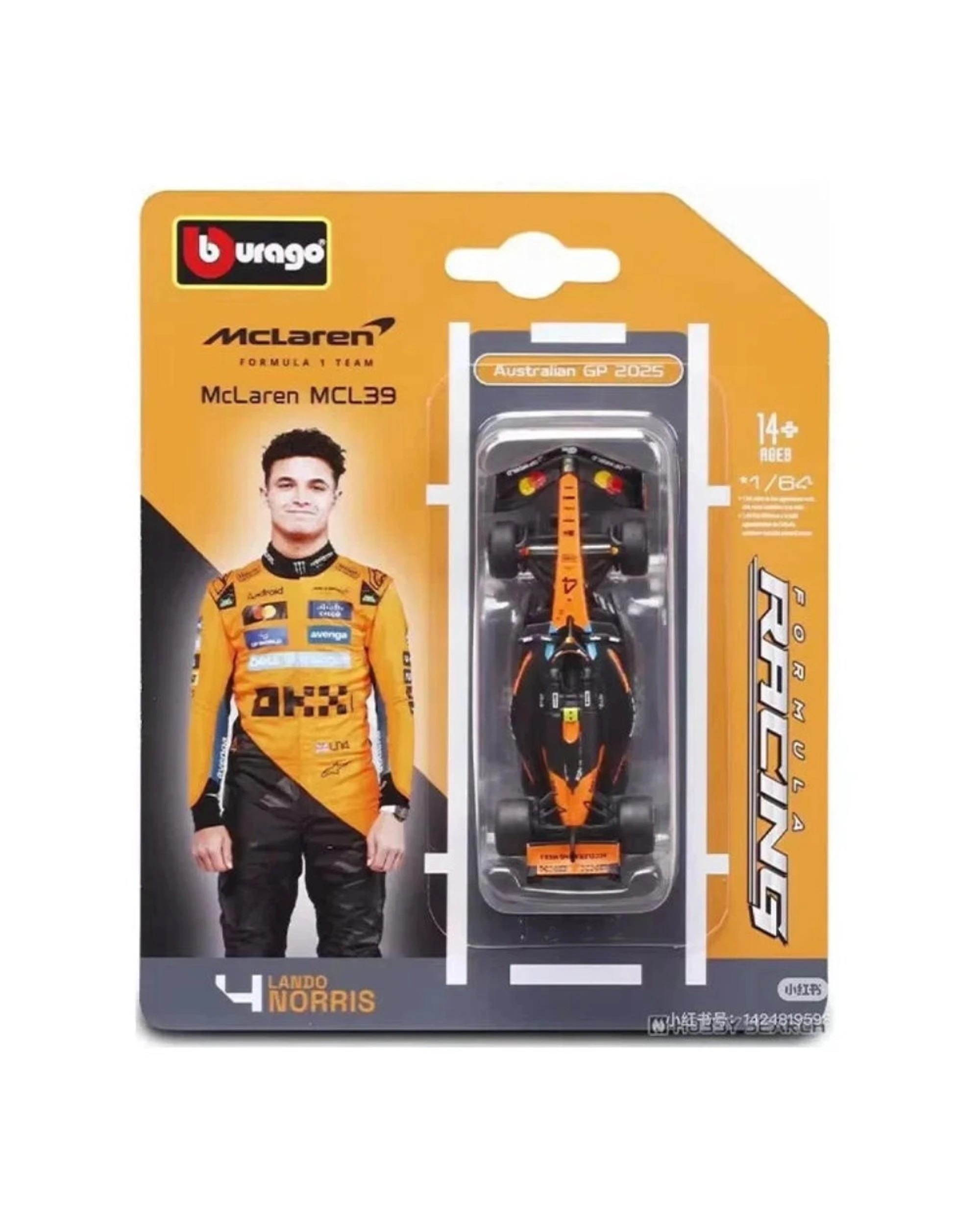 1 Bburago 2025 McLaren MCL39 Formula 1 #4 Lando Norris 1:64 Scale, 1 of 3