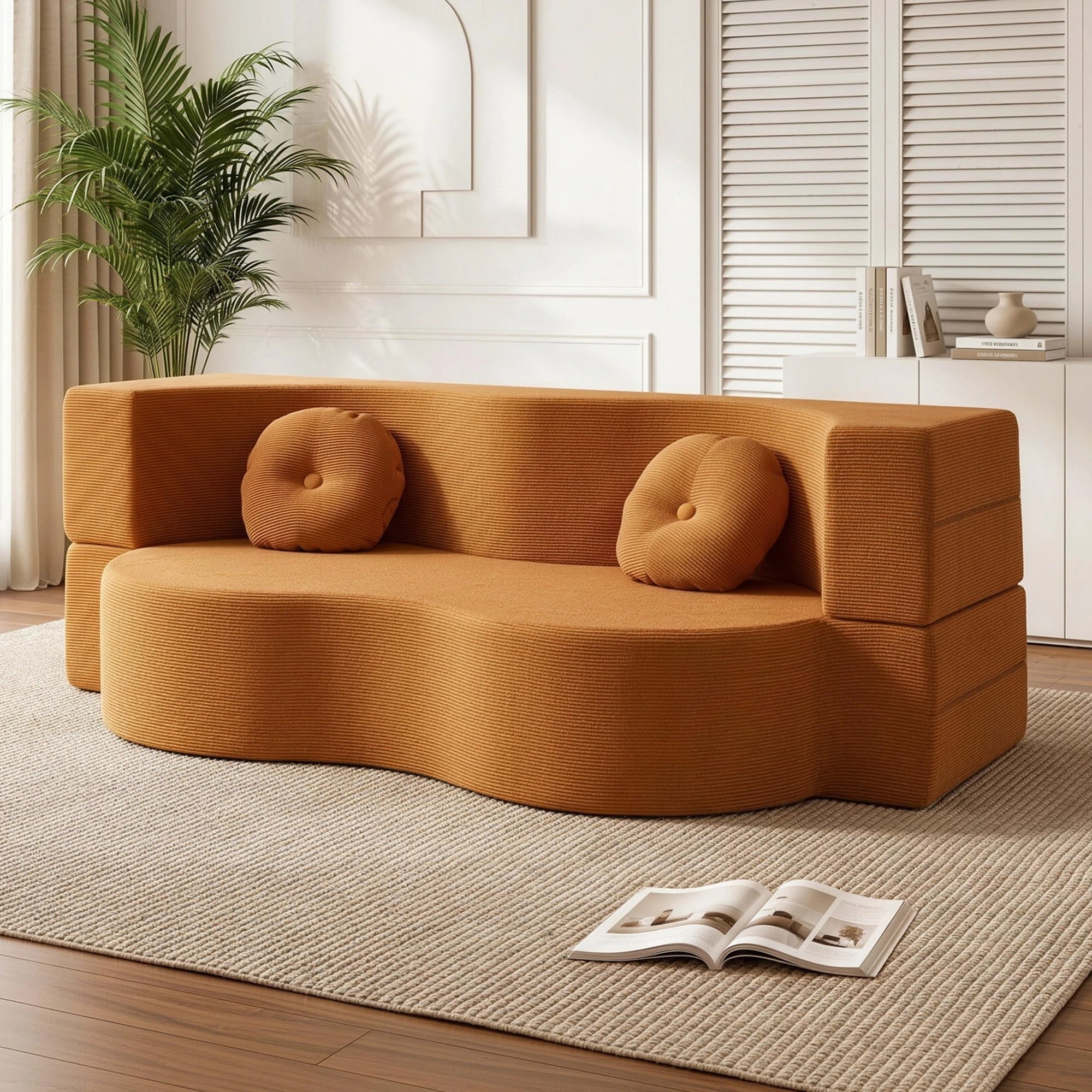 10 Artiss Folding Sofa Bed Floor Couch 2-in-1 Convertible Futon Loveseat - Orange, 10 of 10