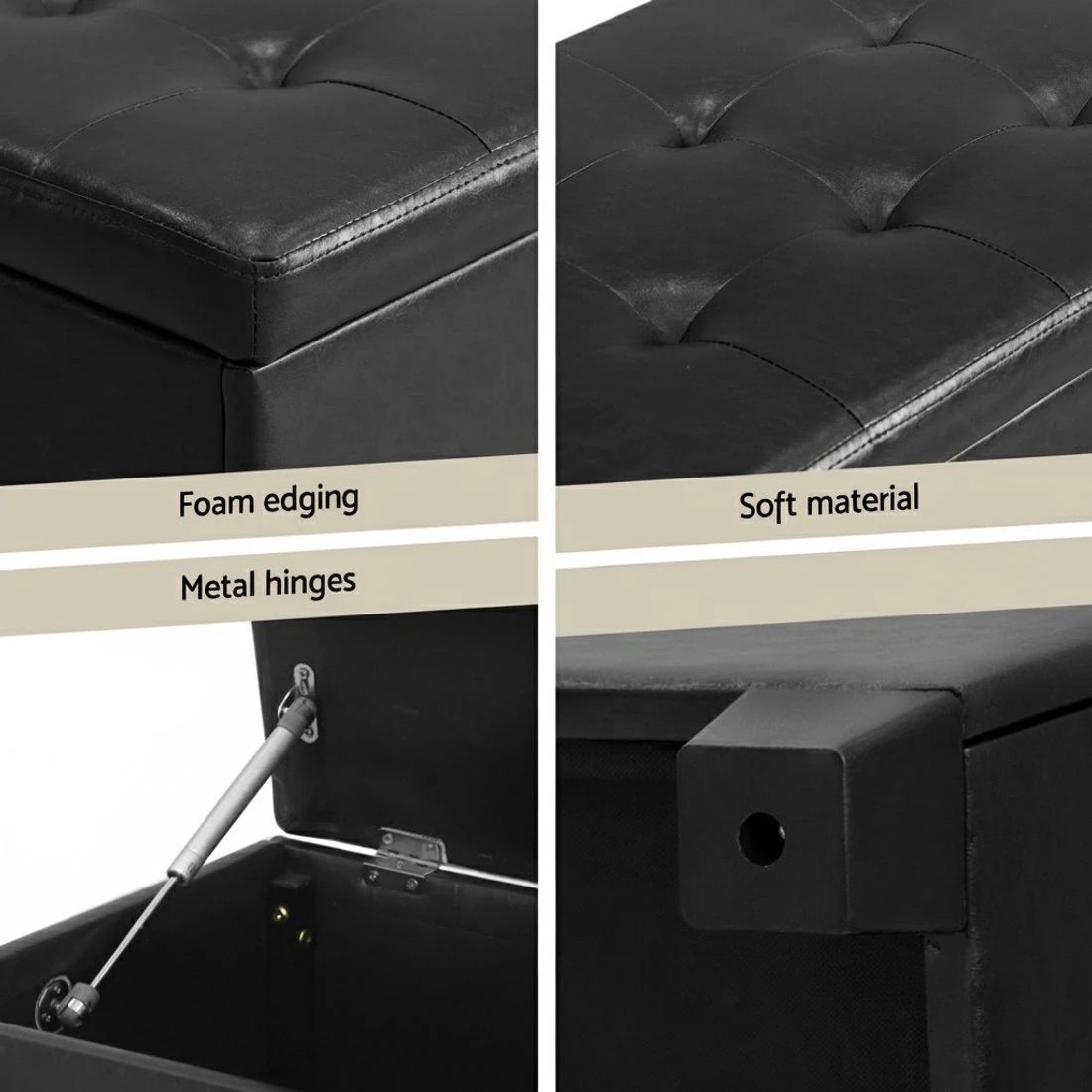 5 Artiss Storage Ottoman Blanket Box 97cm Leather - Black, 5 of 7