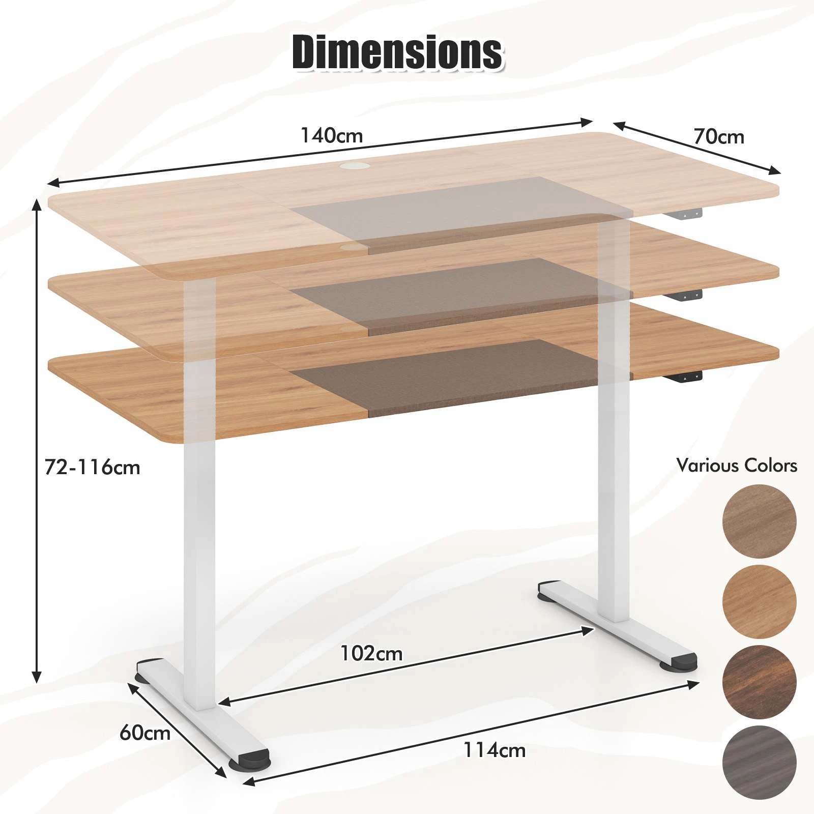 8 Costway 140cm Electric Standing Desk Motorised Sit Stand Table - Beige, 8 of 10