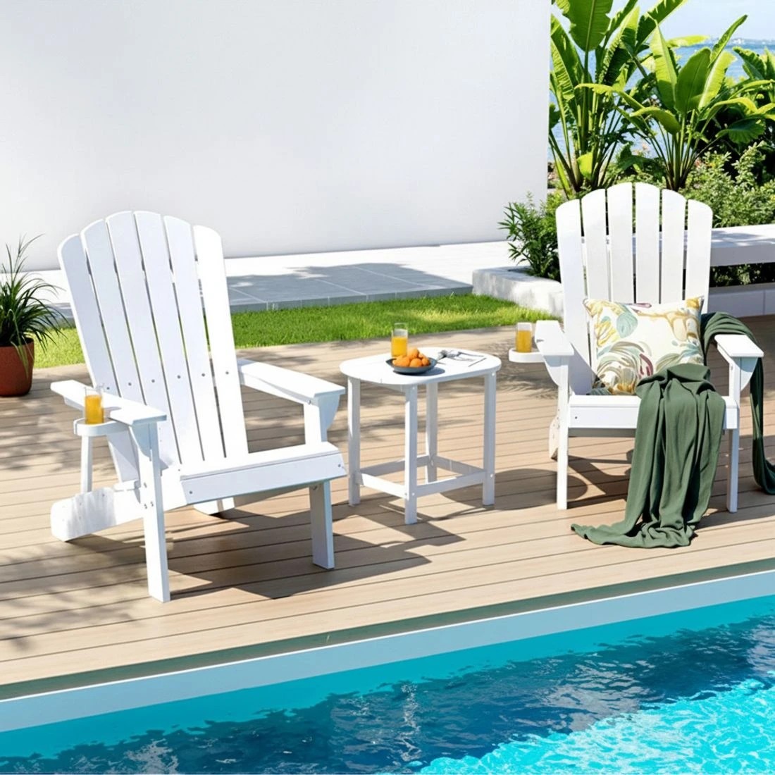 4 Gardeon Outdoor Table and Chairs HDPE Adirondack Beach Chair Sun Lounge Patio Furniture - White, 4 of 7