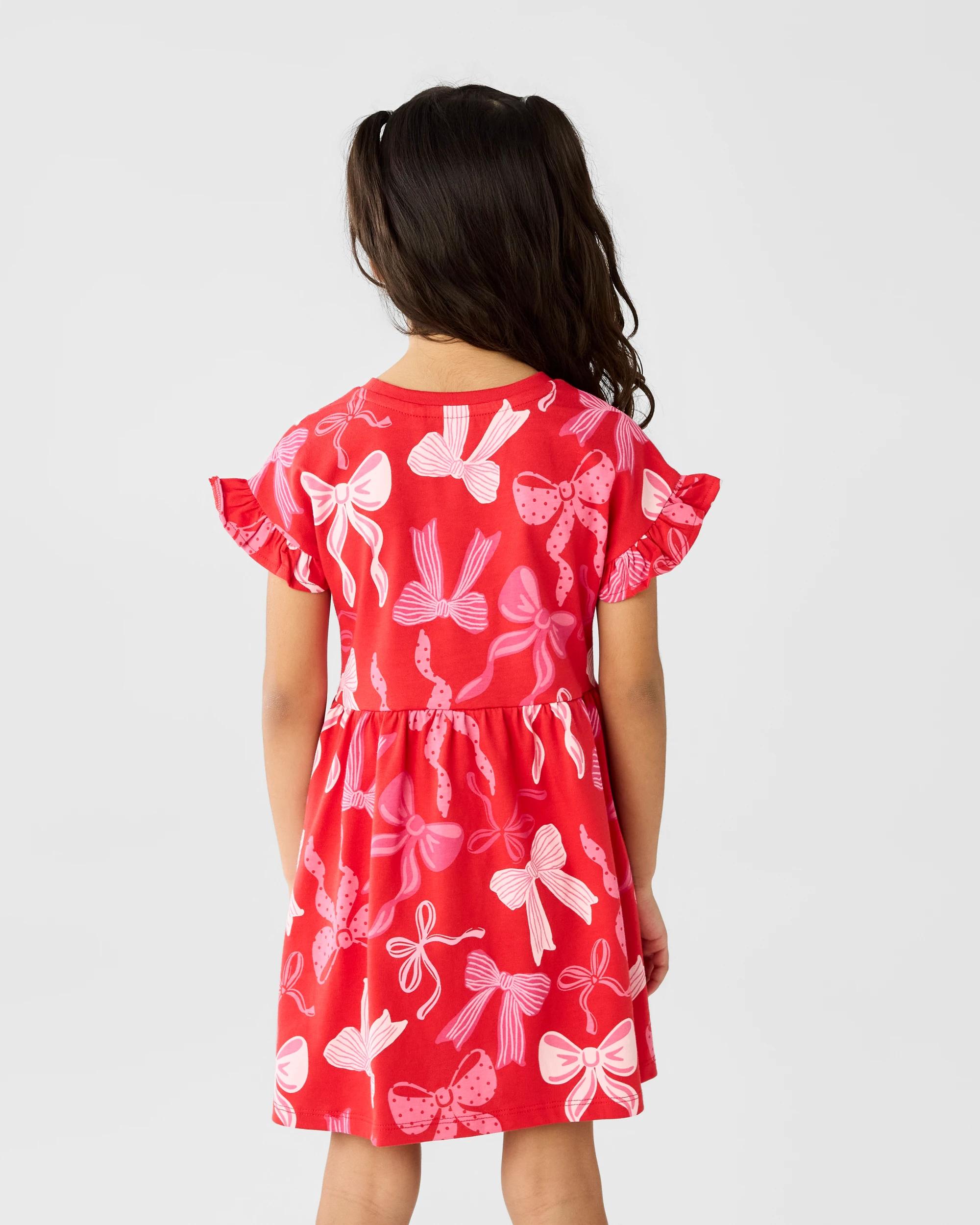 2 Christmas Print Jersey Dress Red Bows, 2 of 7