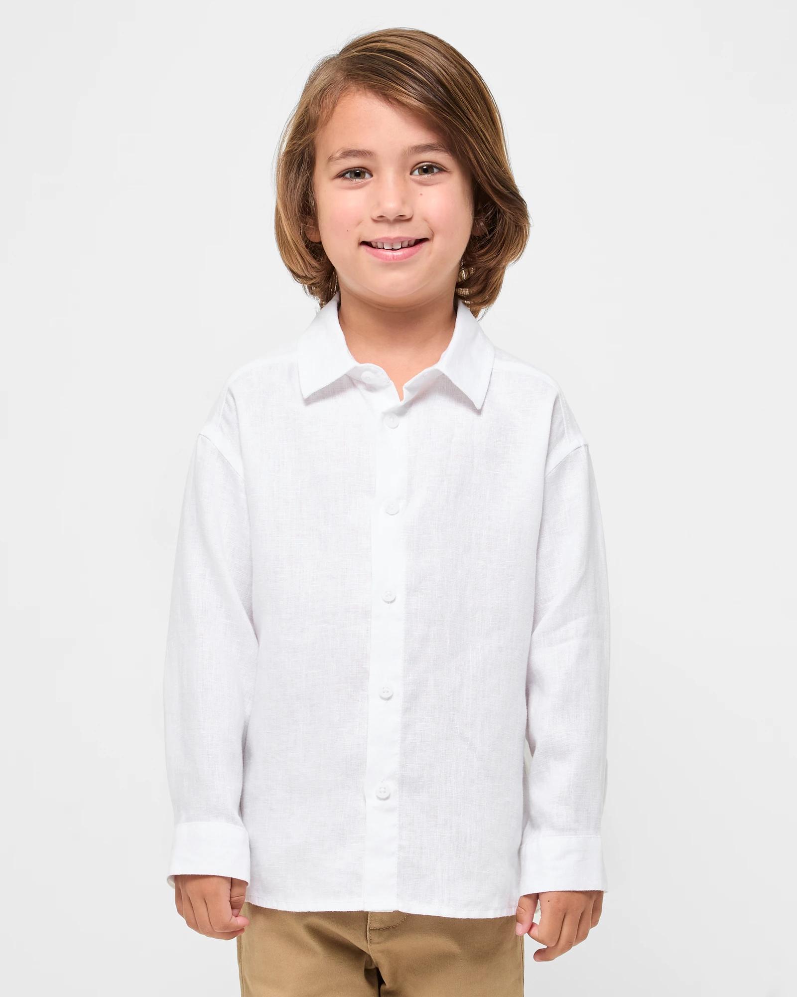 1 Target Kids European Linen Long Sleeve Shirt WHITE, 1 of 7