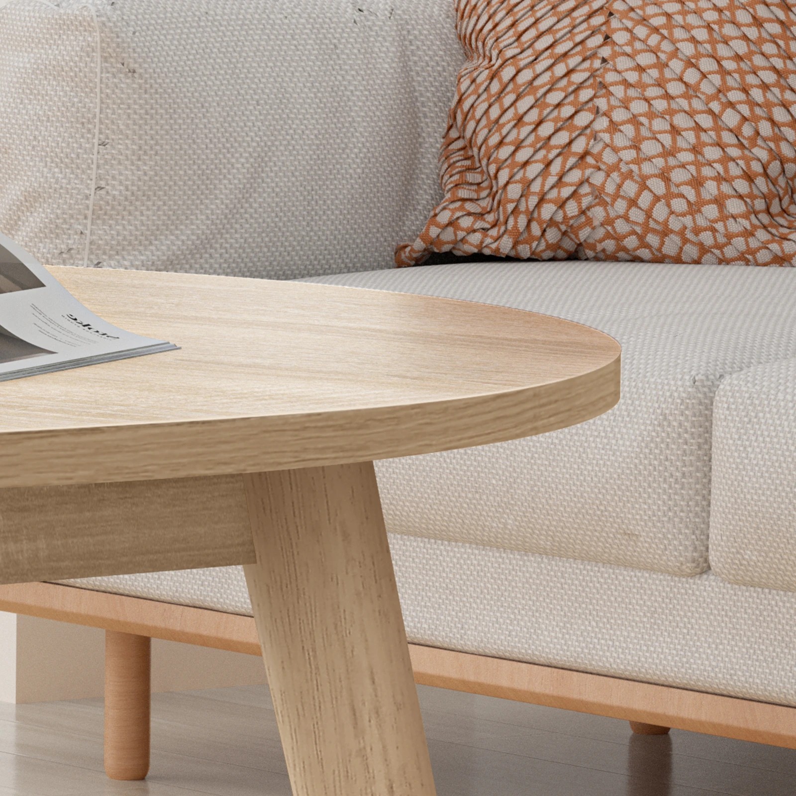 7 Alfordson Coffee Table Modern Round Table Sturdy Wooden Legs Living Room - Oak, 7 of 10