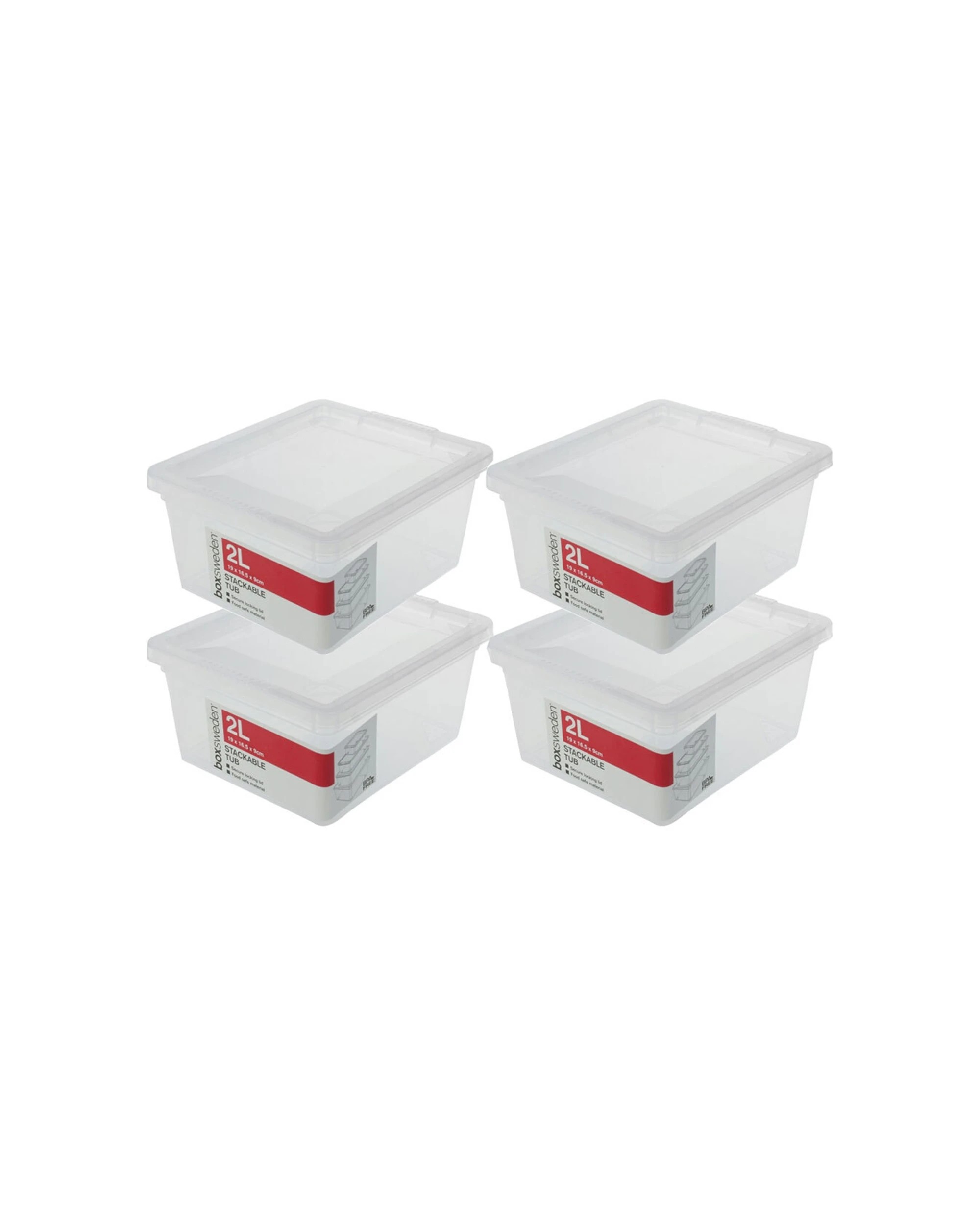1 Boxsweden Essentials Stackable Box 2L 4 Pack Food Safe Storage Tub With Lid - Plain, 1 of 4