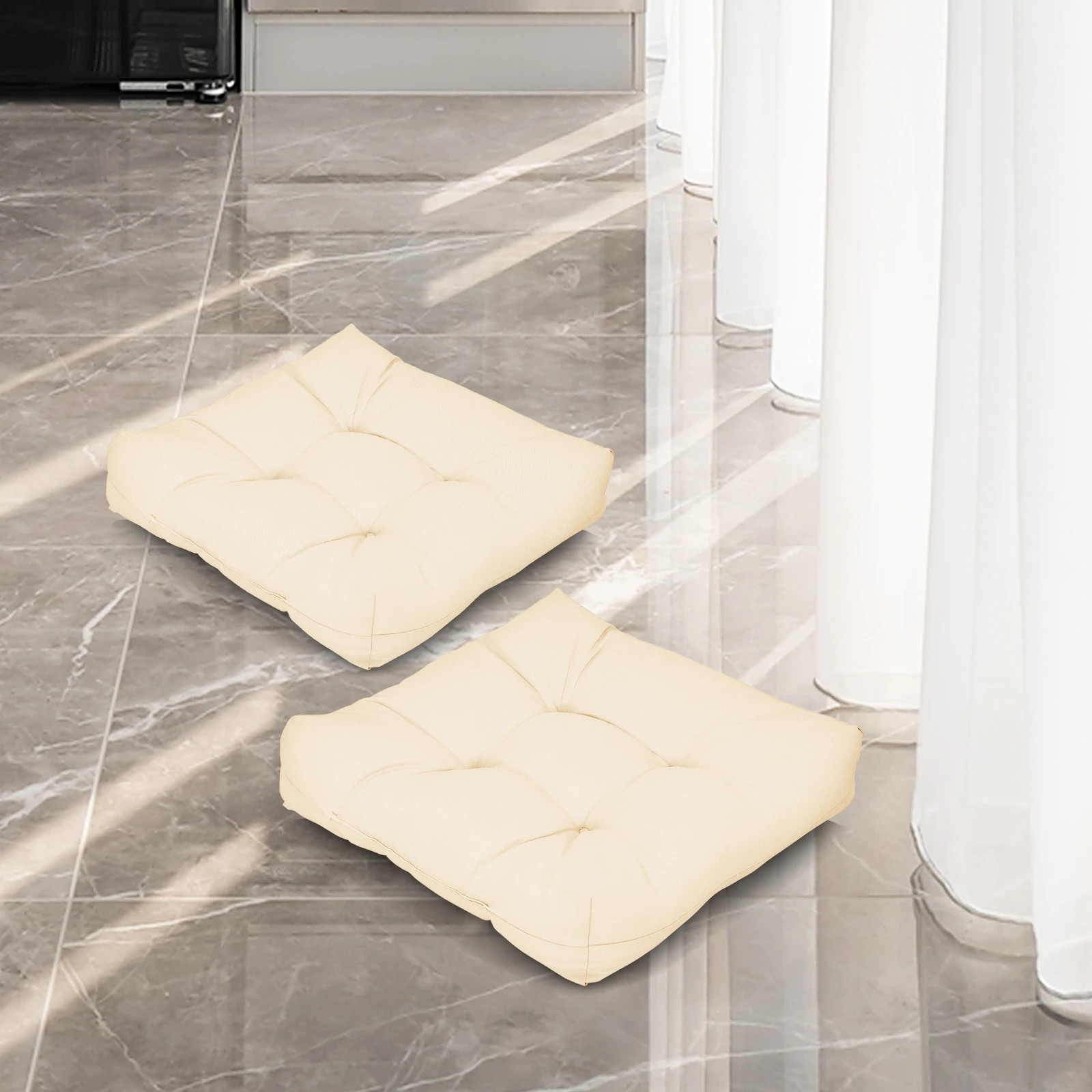 3 Costway 2x 53x53cm Patio Cushions Seat Cushions Garden Square Chair Cushion Indoor/Outdoor - Beige, 3 of 4