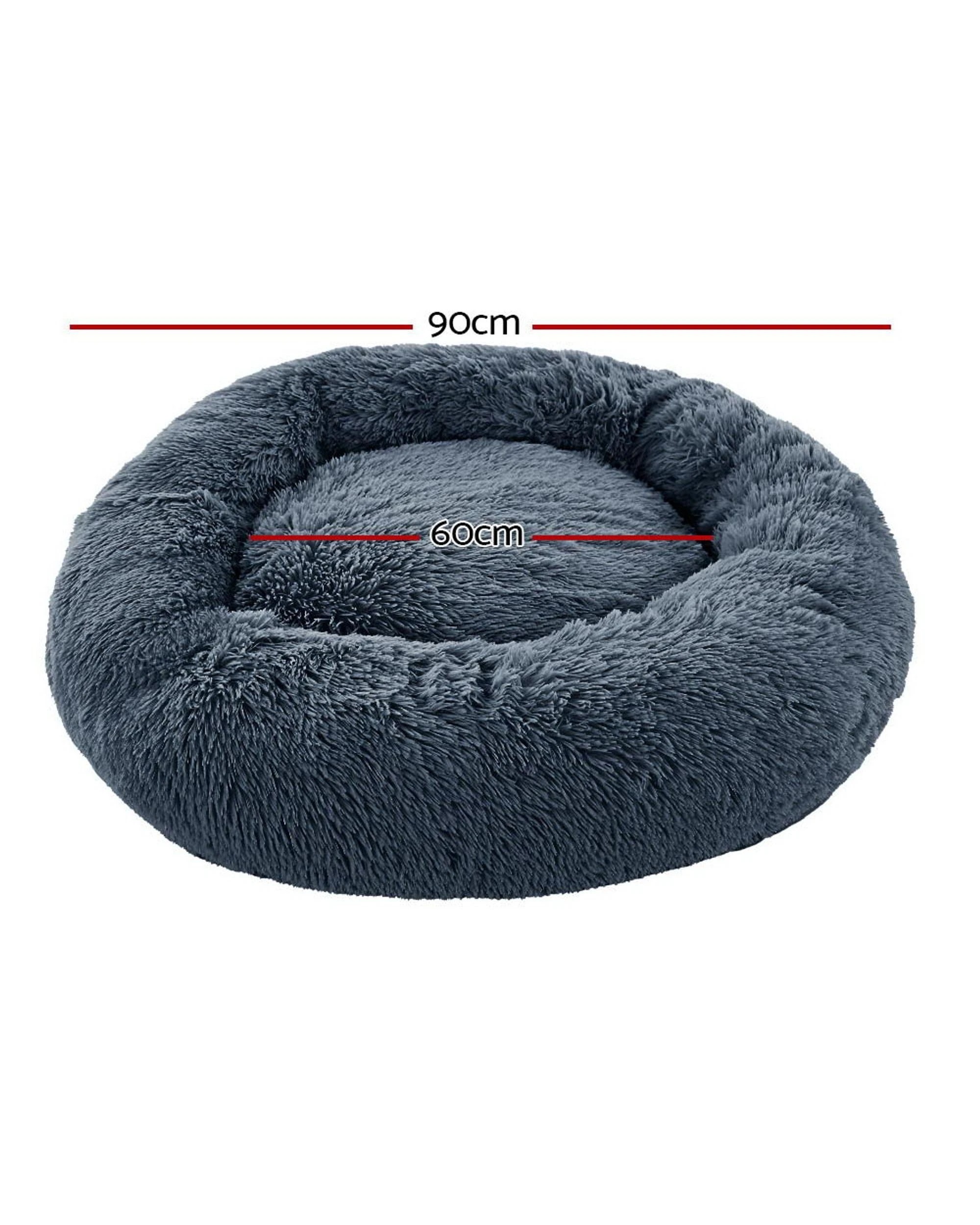 2 i.Pet Pet Bed Dog Cat 90cm Large Calming Soft Plush Bed - Grey, 2 of 5