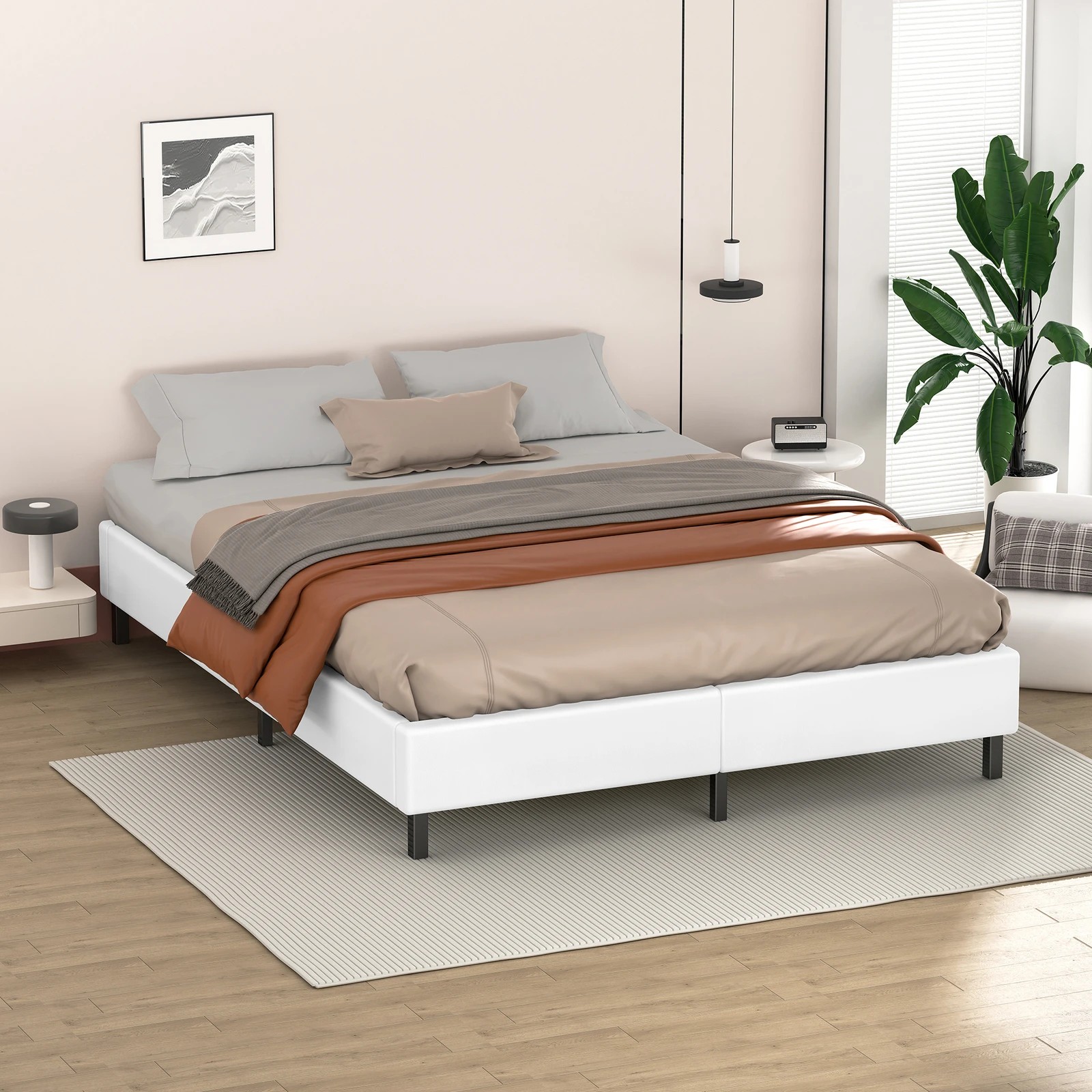 6 Alfordson Bed Frame King Size Mattress Base Foundation Leather Basel - White, 6 of 10