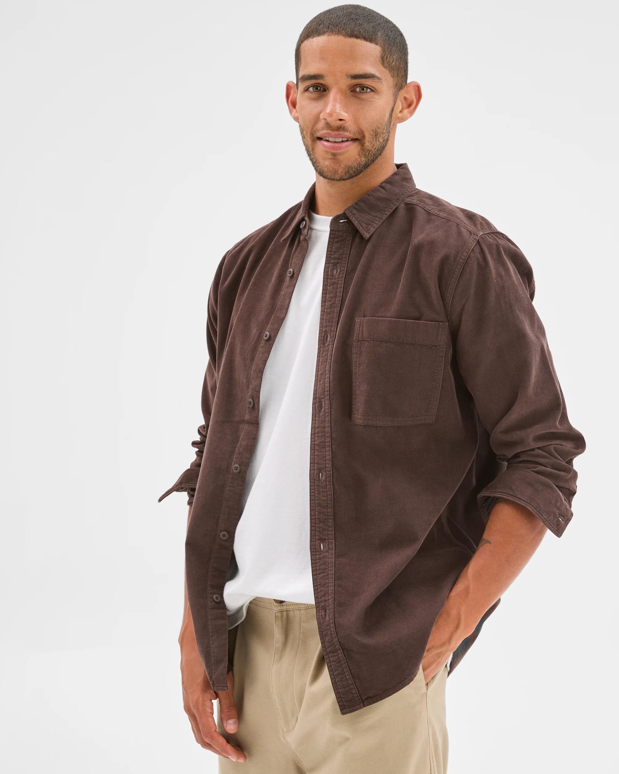 1 Target Man Australian Cotton Corduroy Shirt CHOCOLATE, 1 of 6