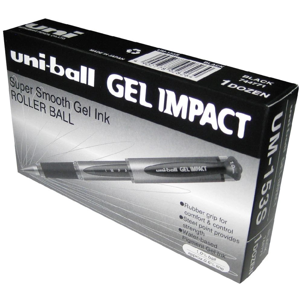 1 Uni-Ball Gel Impact Gel Pen 1mm Black 12 Pack, 1 of 5
