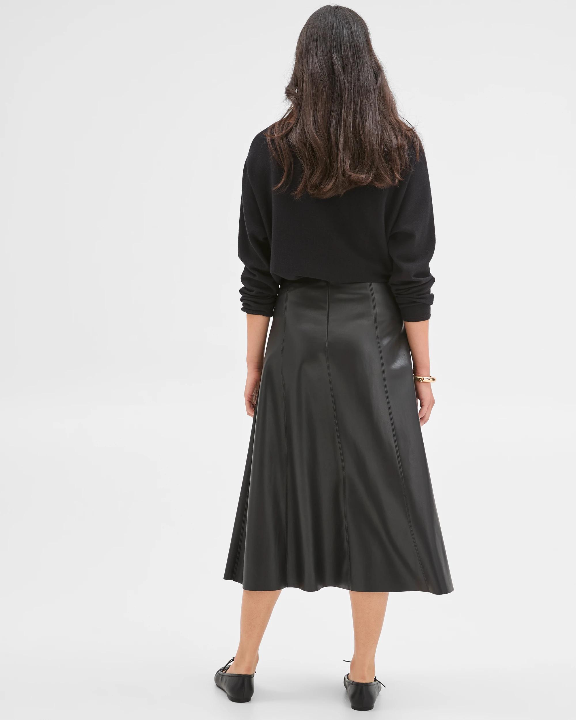 6 Preview PU Panel A-Line Midi Skirt BLACK, 6 of 7