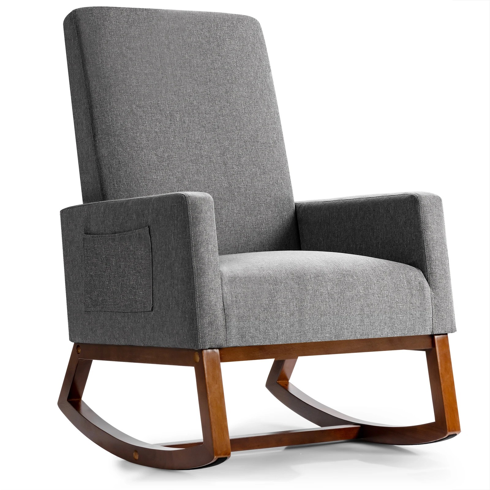 1 Costway Wood Rocking Chair Upholstered Fabric Armchair Home Office Chair, 1 of 3