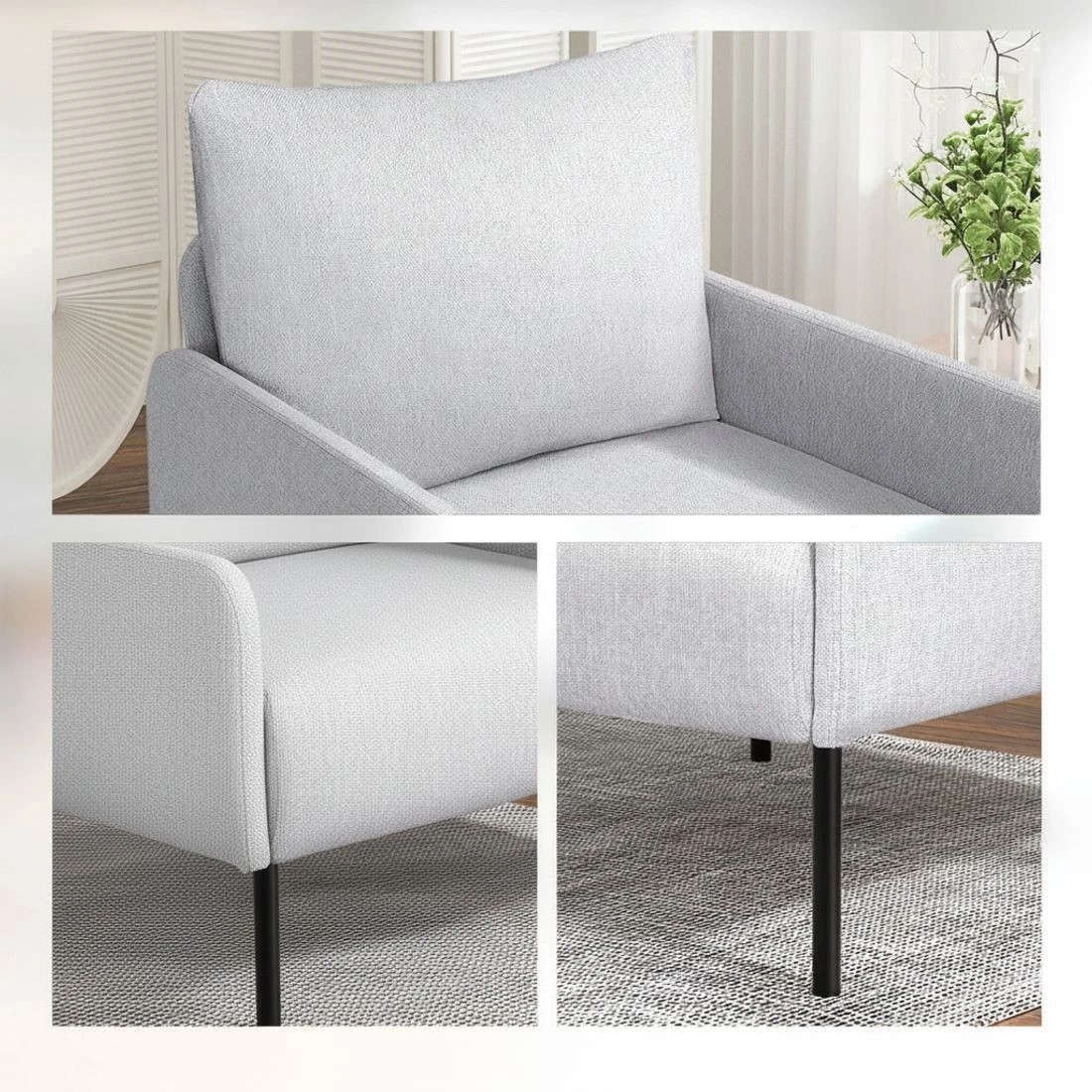 5 Artiss Armchair Accent Chair Pillow Fabric - Grey, 5 of 6