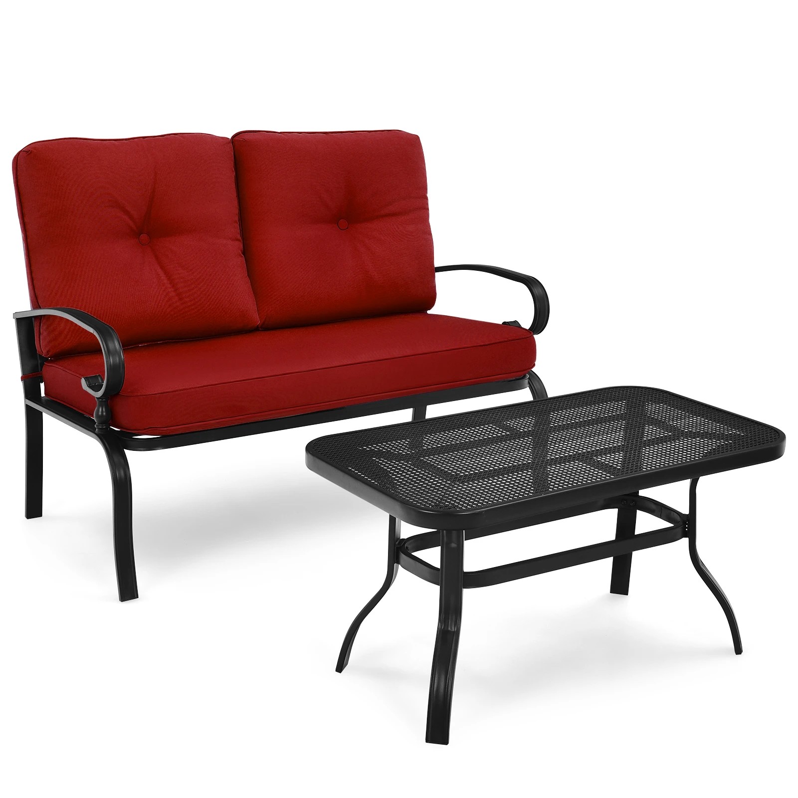 1 Costway 2PCS Outdoor Conversation Set Patio Loveseat w/Coffee Table Balcony Poolside - Red, 1 of 1