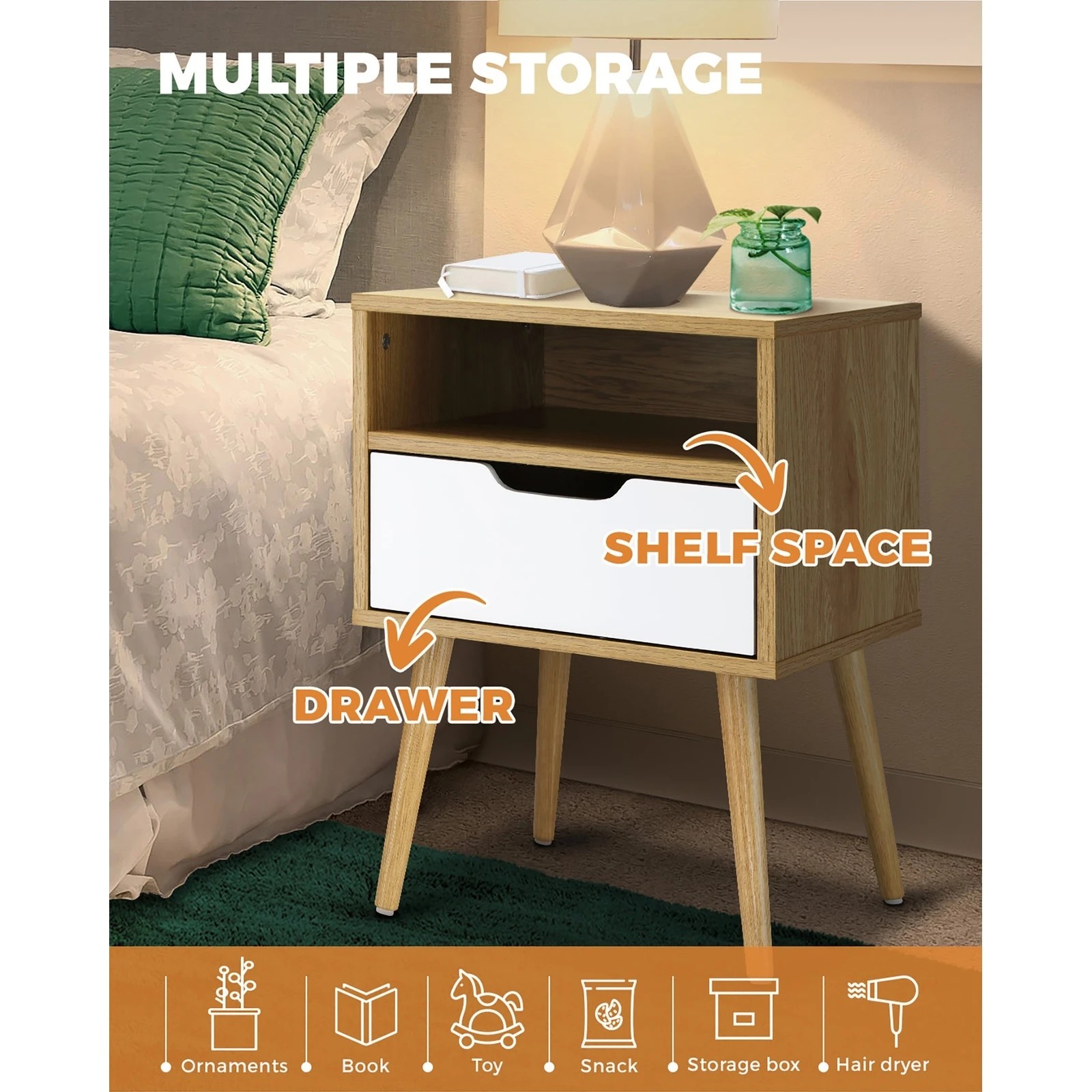 6 Oikiture Bedside Table Drawers Side Tables Nightstand Cabinet
 - Multi, 6 of 10