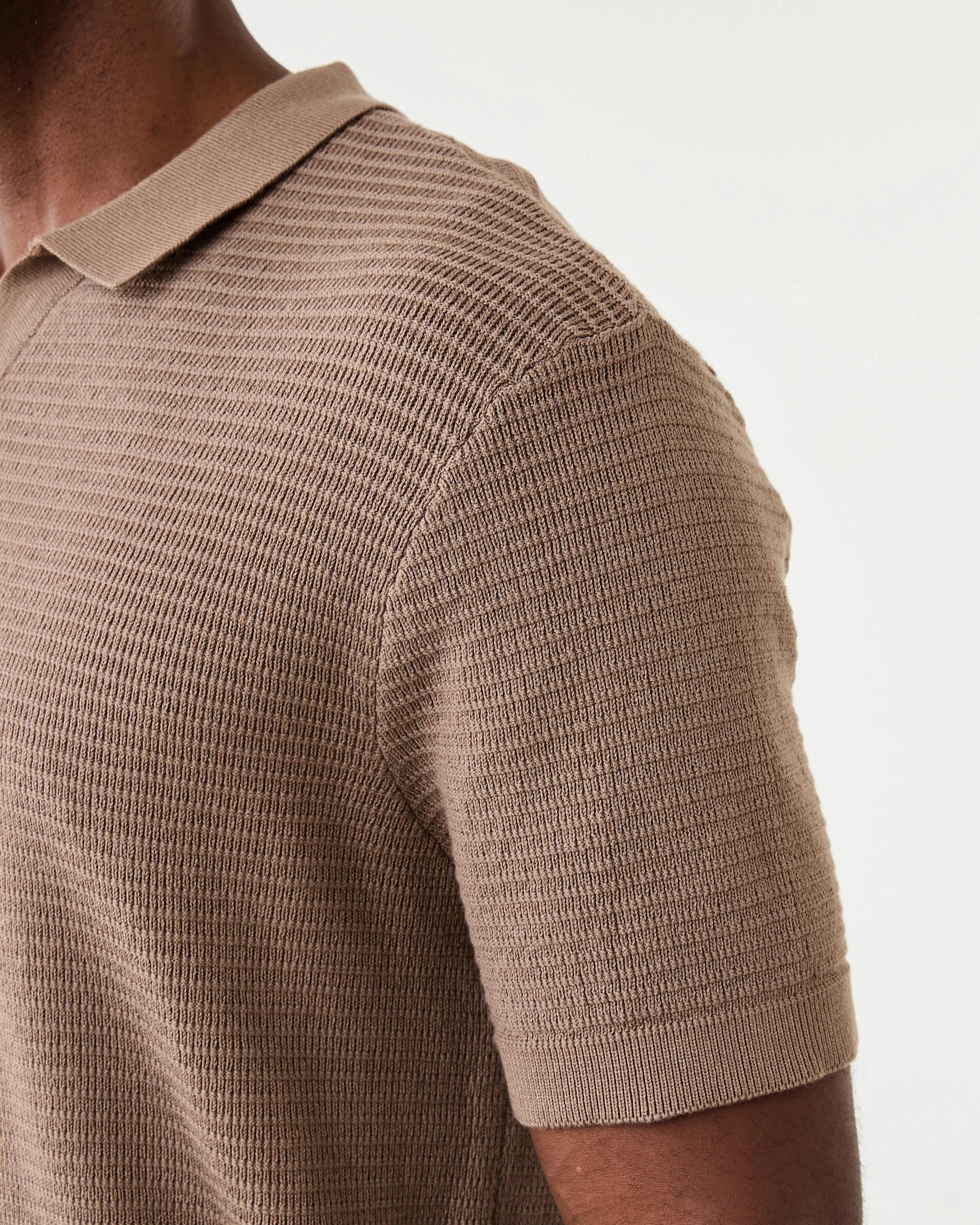 6 True Knit Textured Polo Shirt Brn Toffee, 6 of 6