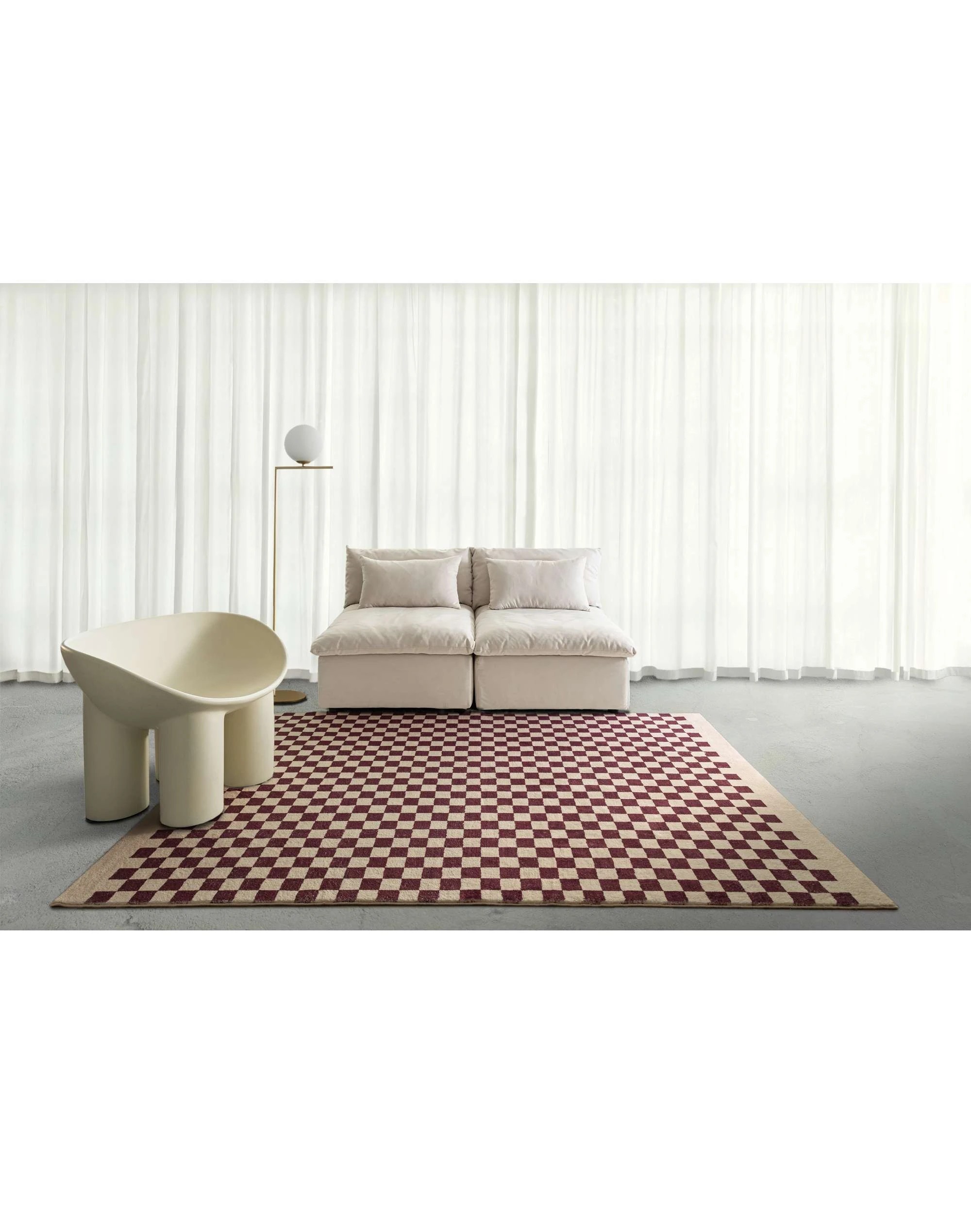 2 Loopsie Hermosa Checkered Washable Rug-400cm x 300cm - Burgundy, 2 of 9