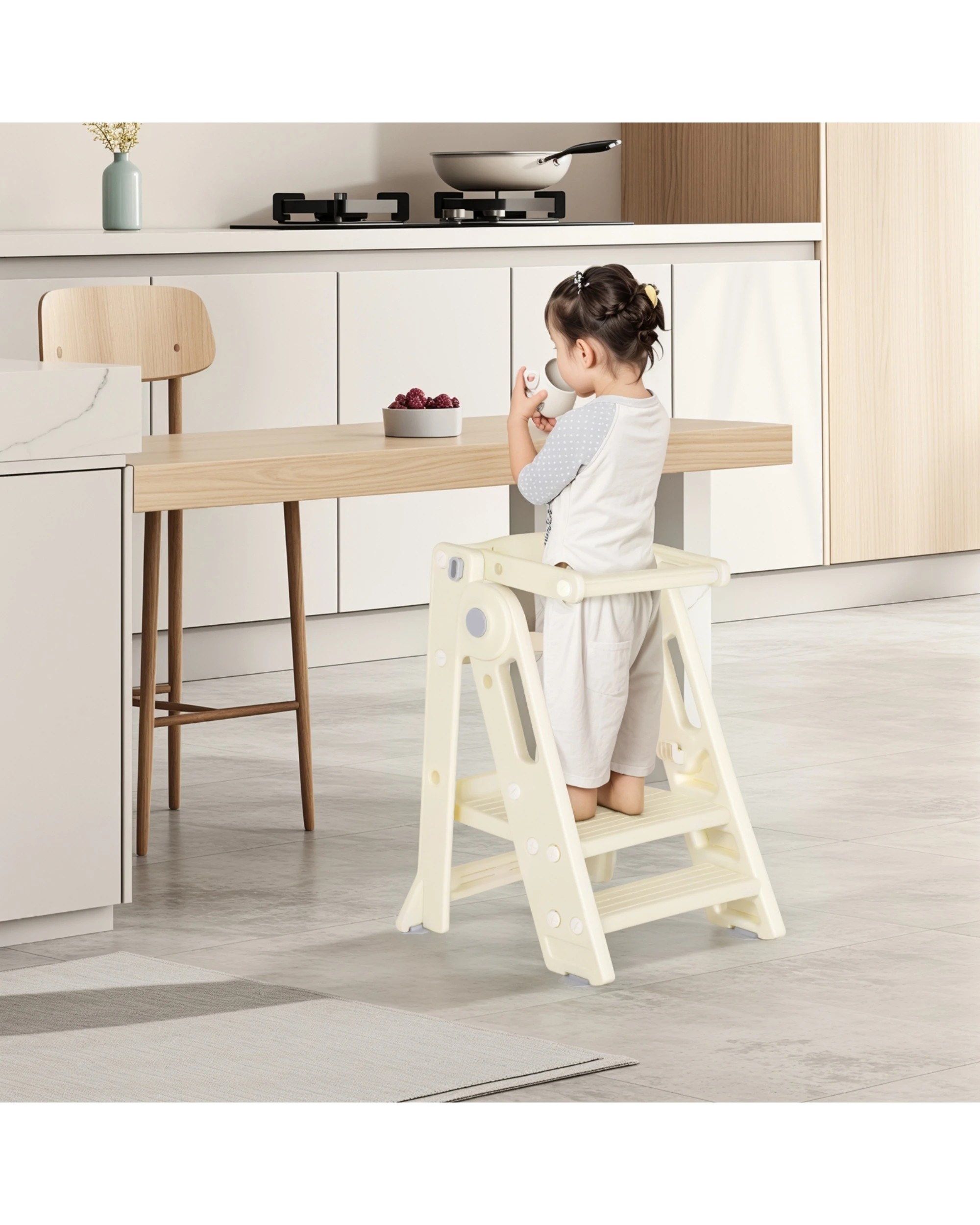 6 Advwin Foldable Kids Step Stool Adjustable Standing Tower Kitchen Helper with Safety Rail, 6 of 10