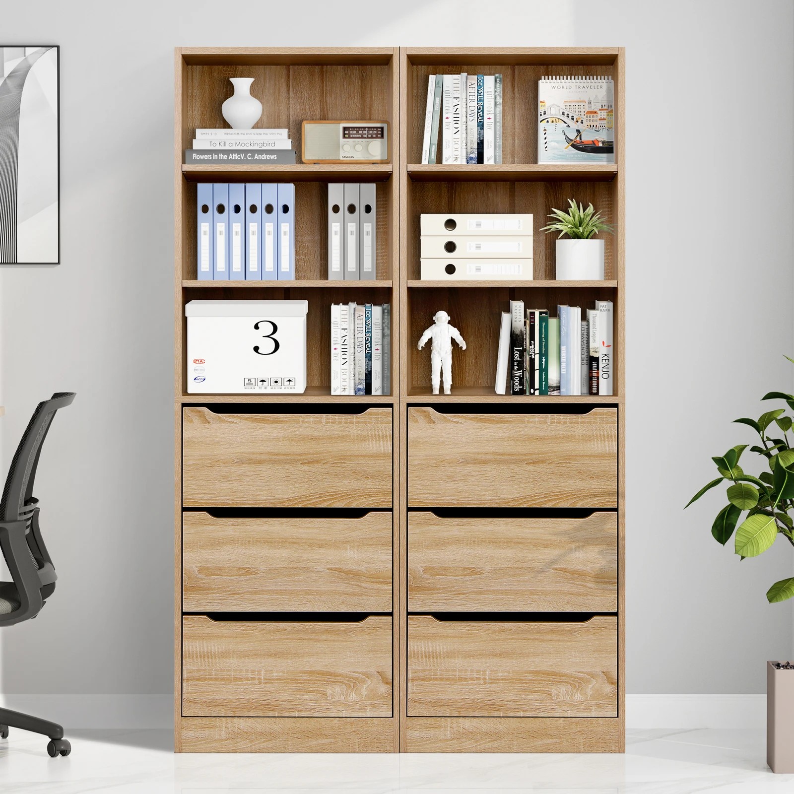 3 Alfordson Chest of 3 Drawers Office Storage Cabinet Tallboy Bedroom - Oak, 3 of 10