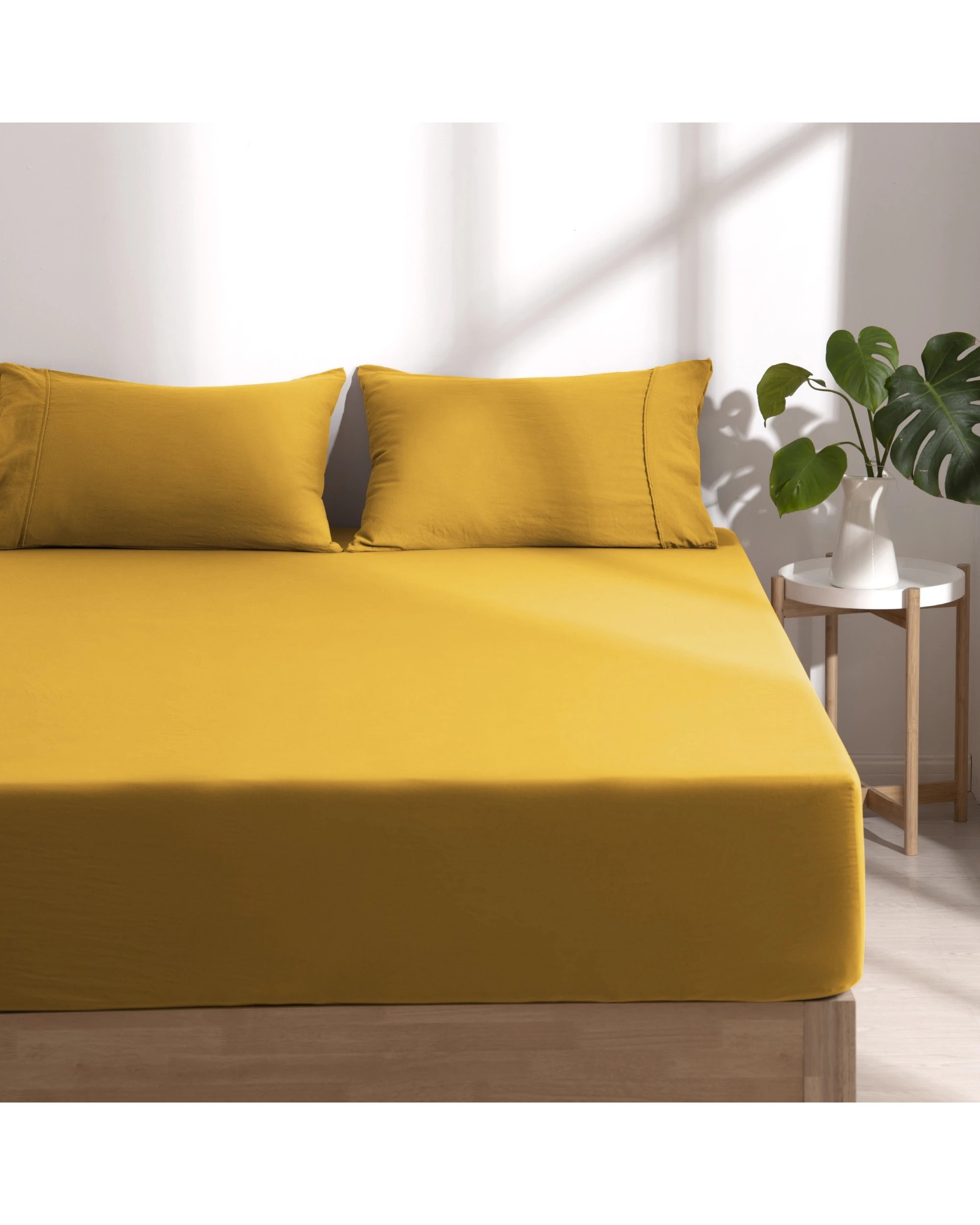 1 Dreamaker Superfine Washed Microfibre Combo Fitted Sheet Set - King Bed - Mustard, 1 of 10