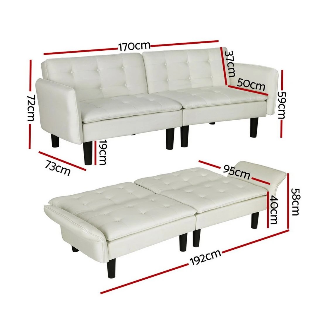 2 Artiss Sofa Bed 3 Seater Tufted Faux Line - White, 2 of 6
