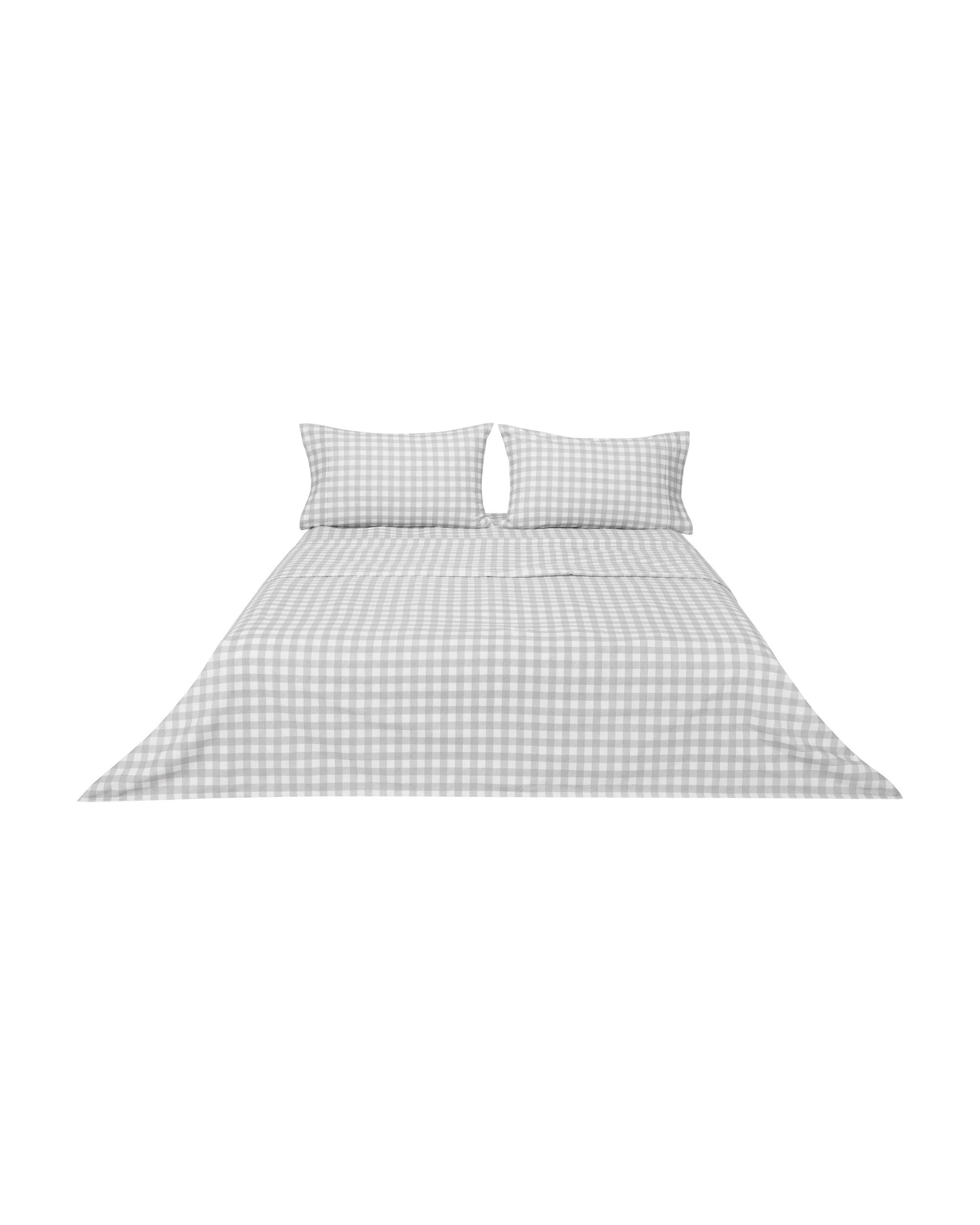 6 Gingham Cotton Flannelette Sheet Set - Queen Bed, Grey, 6 of 7