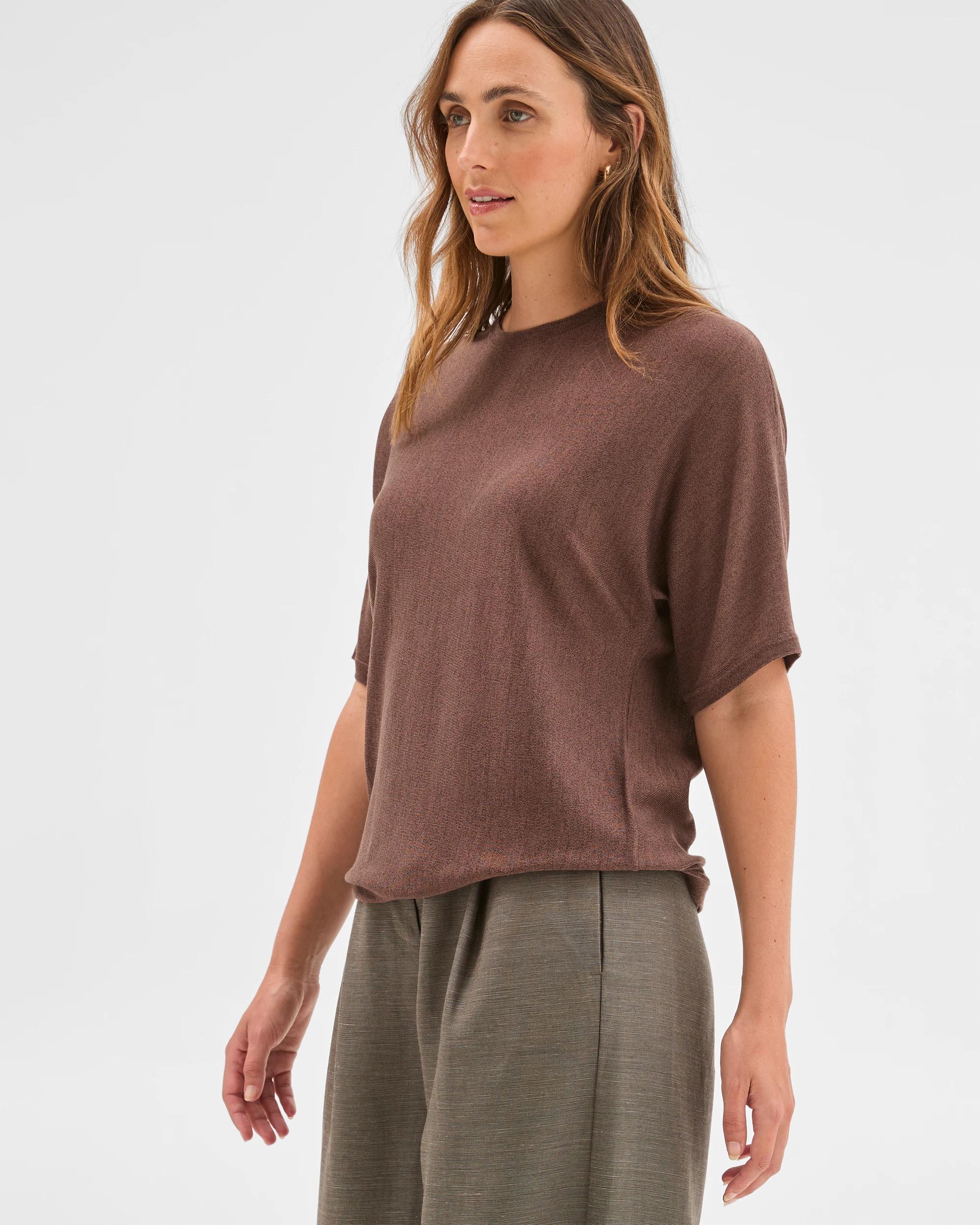 4 Preview Tencel/Merino Blend Lightweight Knit T-Shirt GANACHE, 4 of 6