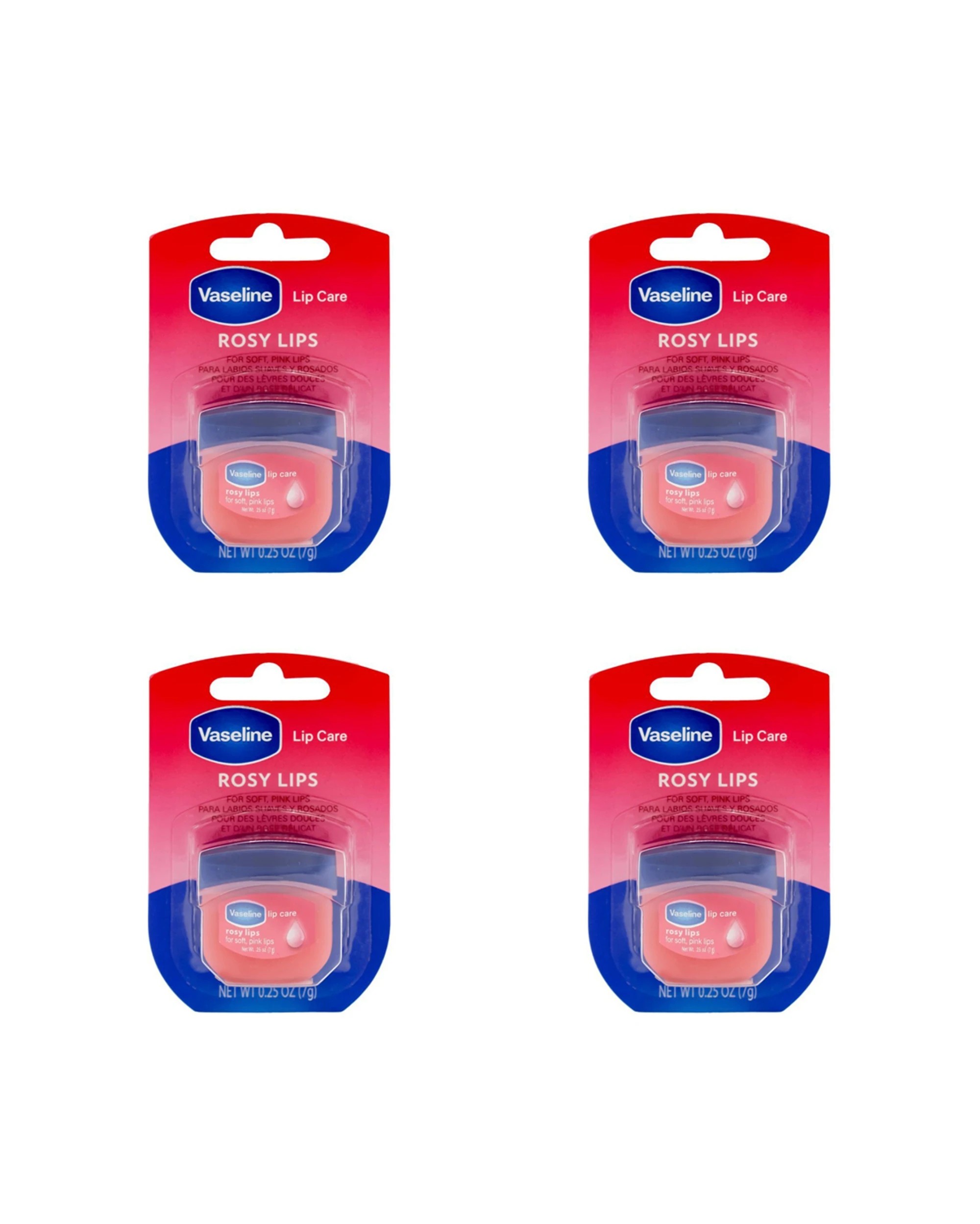 1 Vaseline 4PK Lip Therapy 7g Petroleum Jelly Moisturiser Rosy Lips - Red, 1 of 4