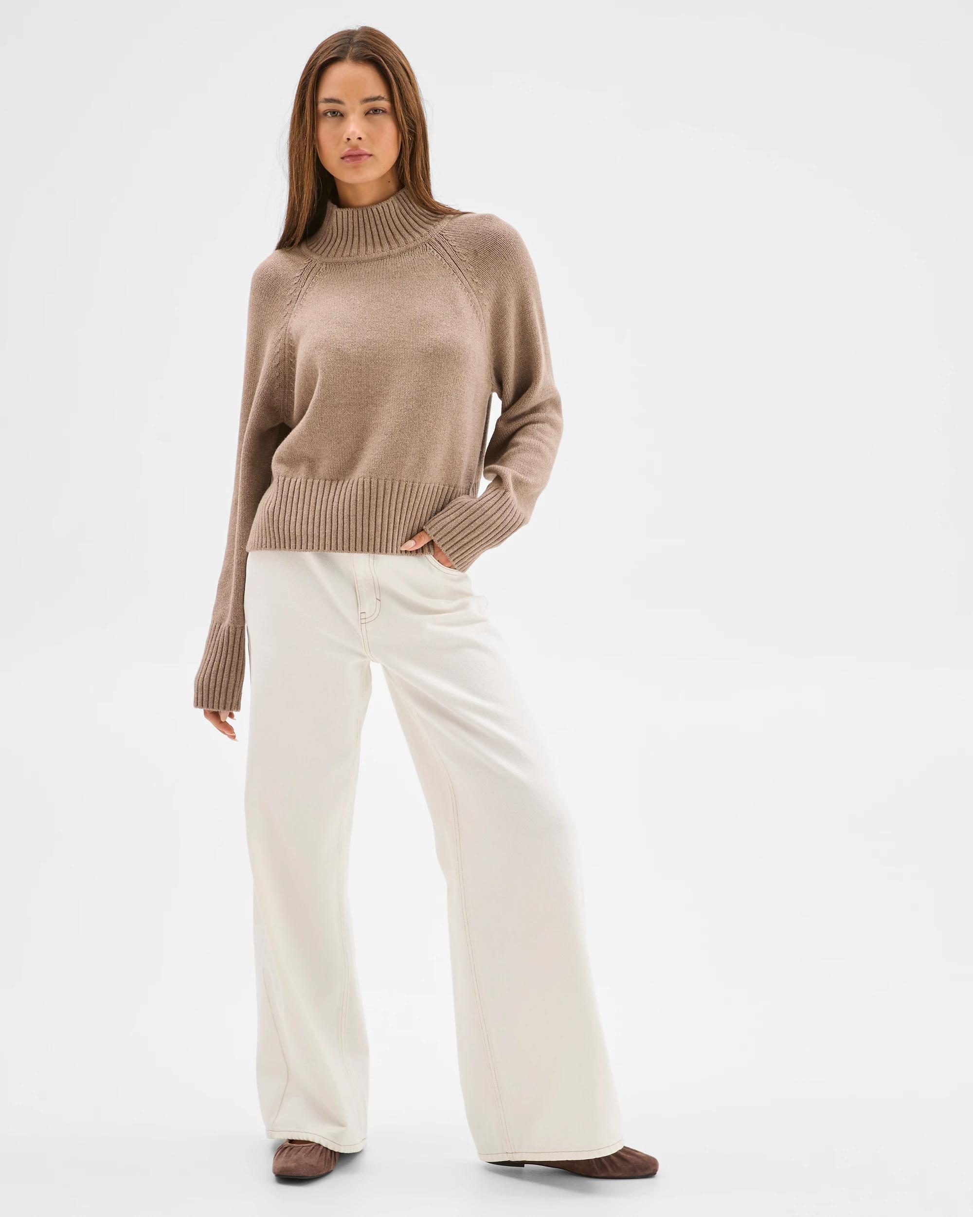 2 Lily Loves Australian Cotton Blend High Neck Knit Jumper COCOA MARLE, 2 of 6