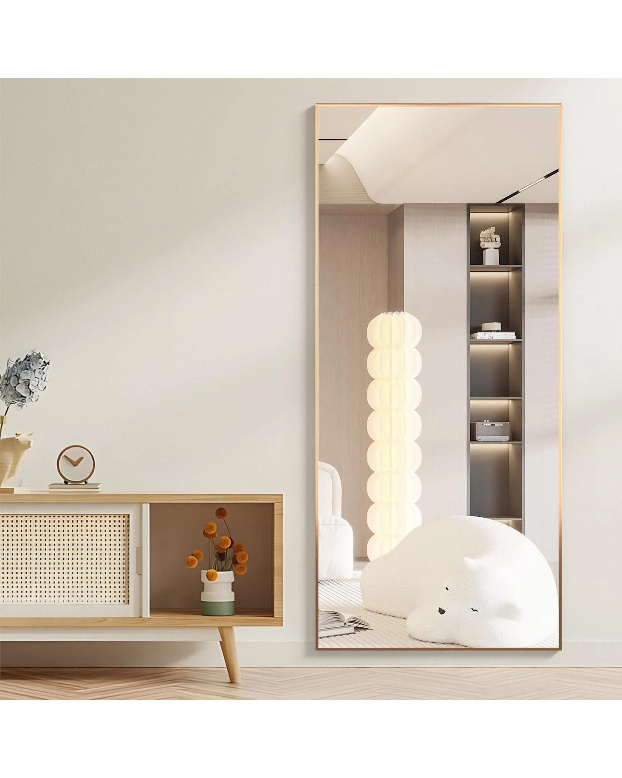 4 OAKORY 180x80cm Rectangular Full Length Mirror, Floor Mirror with Aluminium Alloy Frame Gold, 4 of 6