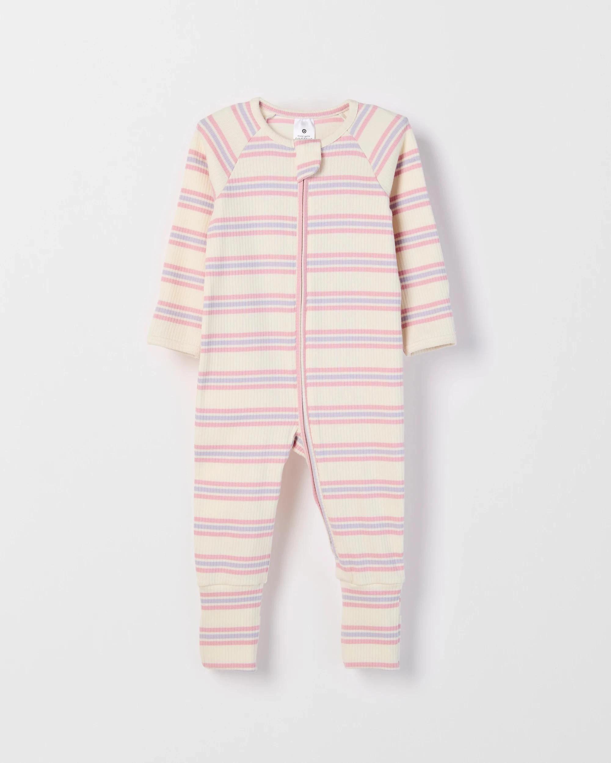 1 Target Baby Baby Organic Cotton Rib Zip Footless Coverall PINK STRIPE, 1 of 1