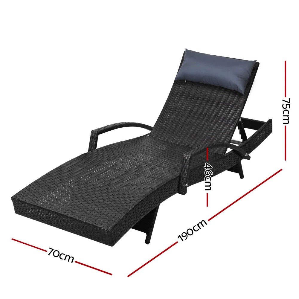 2 Gardeon 2x Sun Lounge Wicker Lounger Outdoor Furniture Beach Chair Armrest - Black, 2 of 6