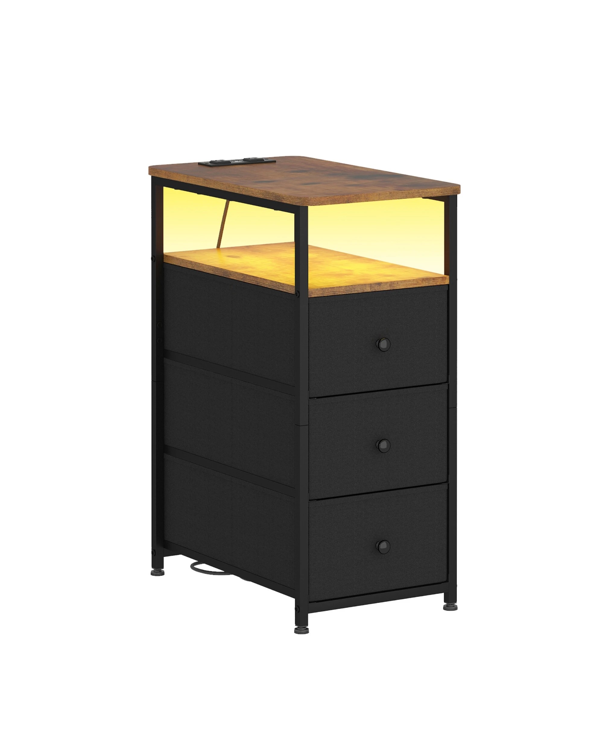 5 Advwin LED End Table Sofa Side Table with Charging Station and Drawers Narrow Bedside Table, 5 of 10