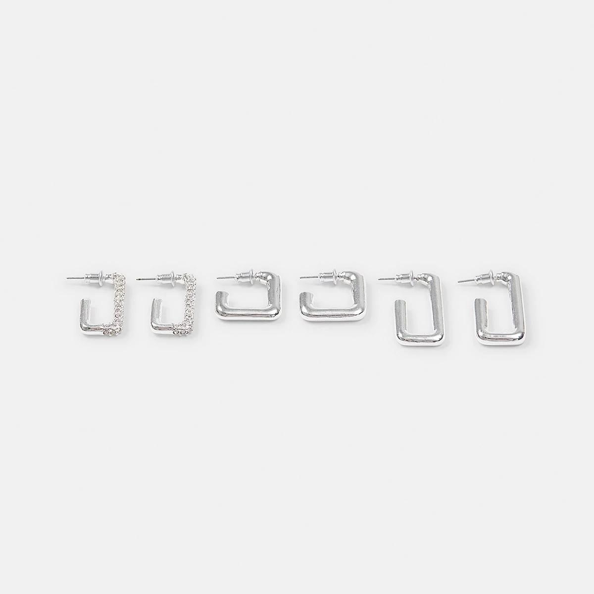 1 3 Pack Square Hoop Earrings - Silver Tone Silver, 1 of 5