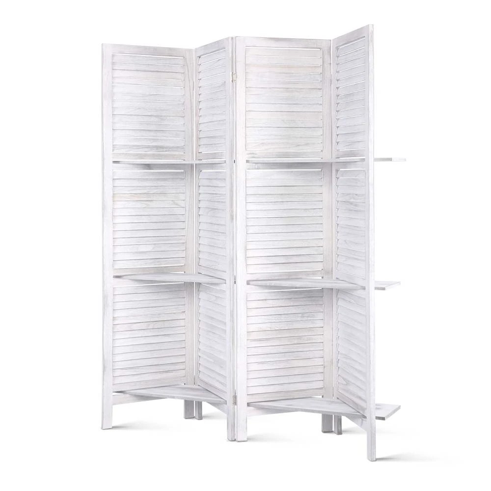 1 Artiss 4 Panel Room Divider Screen 163x170cm Shelf - White, 1 of 8