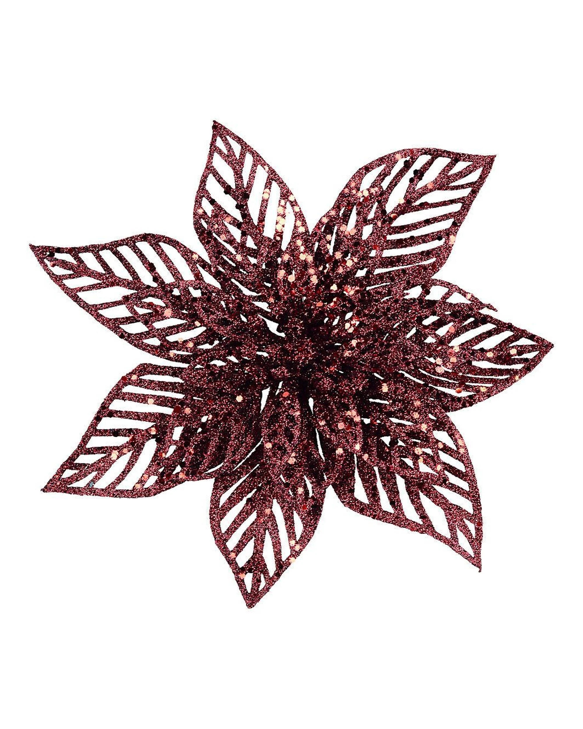 Christmas Warehouse Deep Burgundy Crimson Perforated Mesh Poinsettia ...