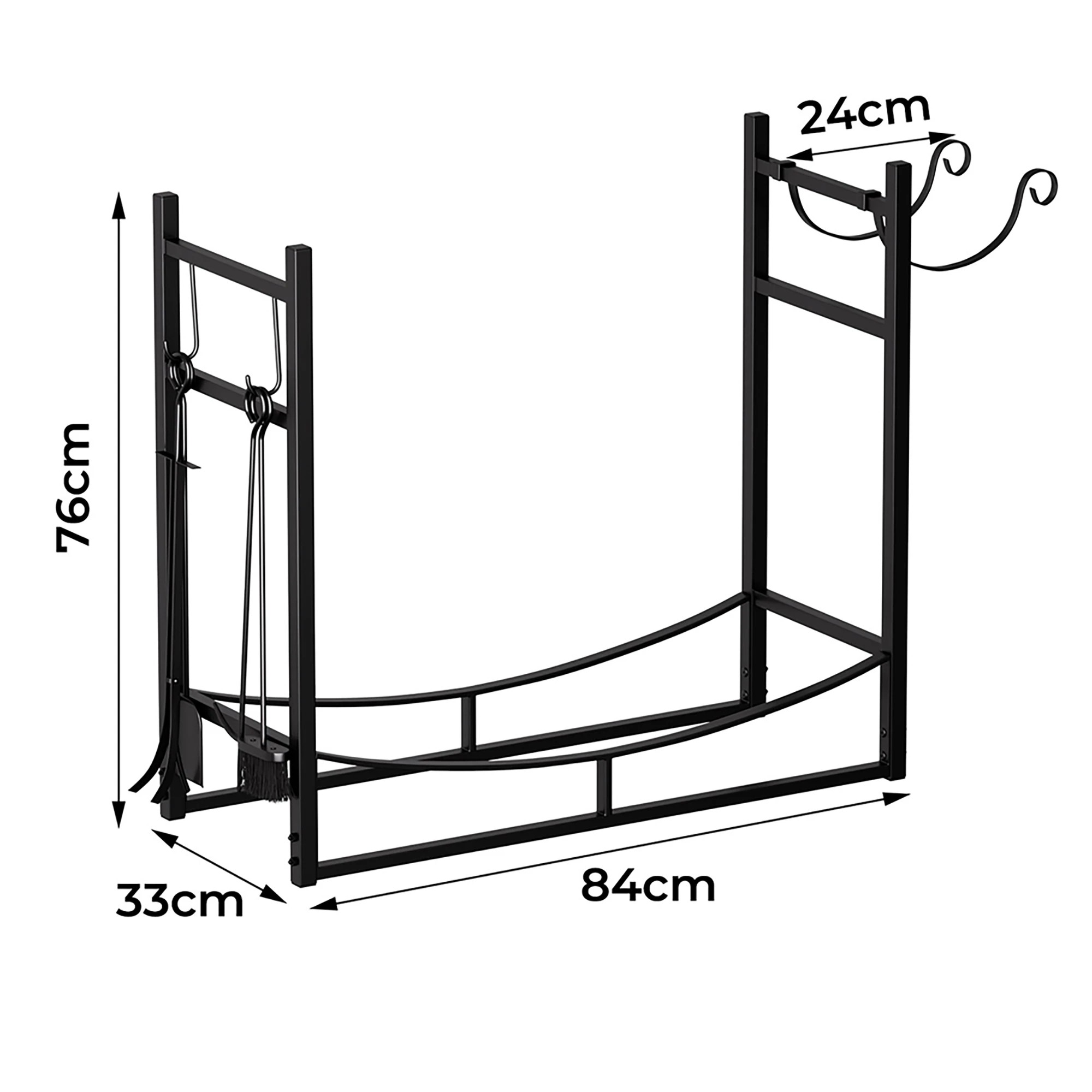 3 Moyasu Fireplace Log Rack with Kindling Holder - Black, 3 of 9